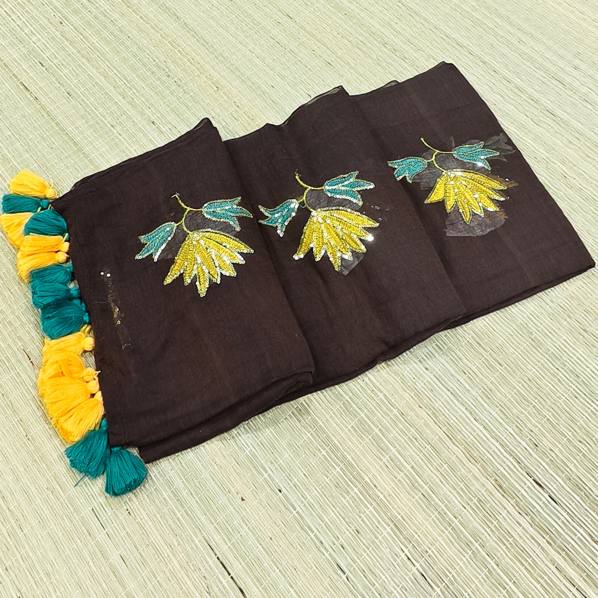 Premium flower sequence embroidery mul cotton saree