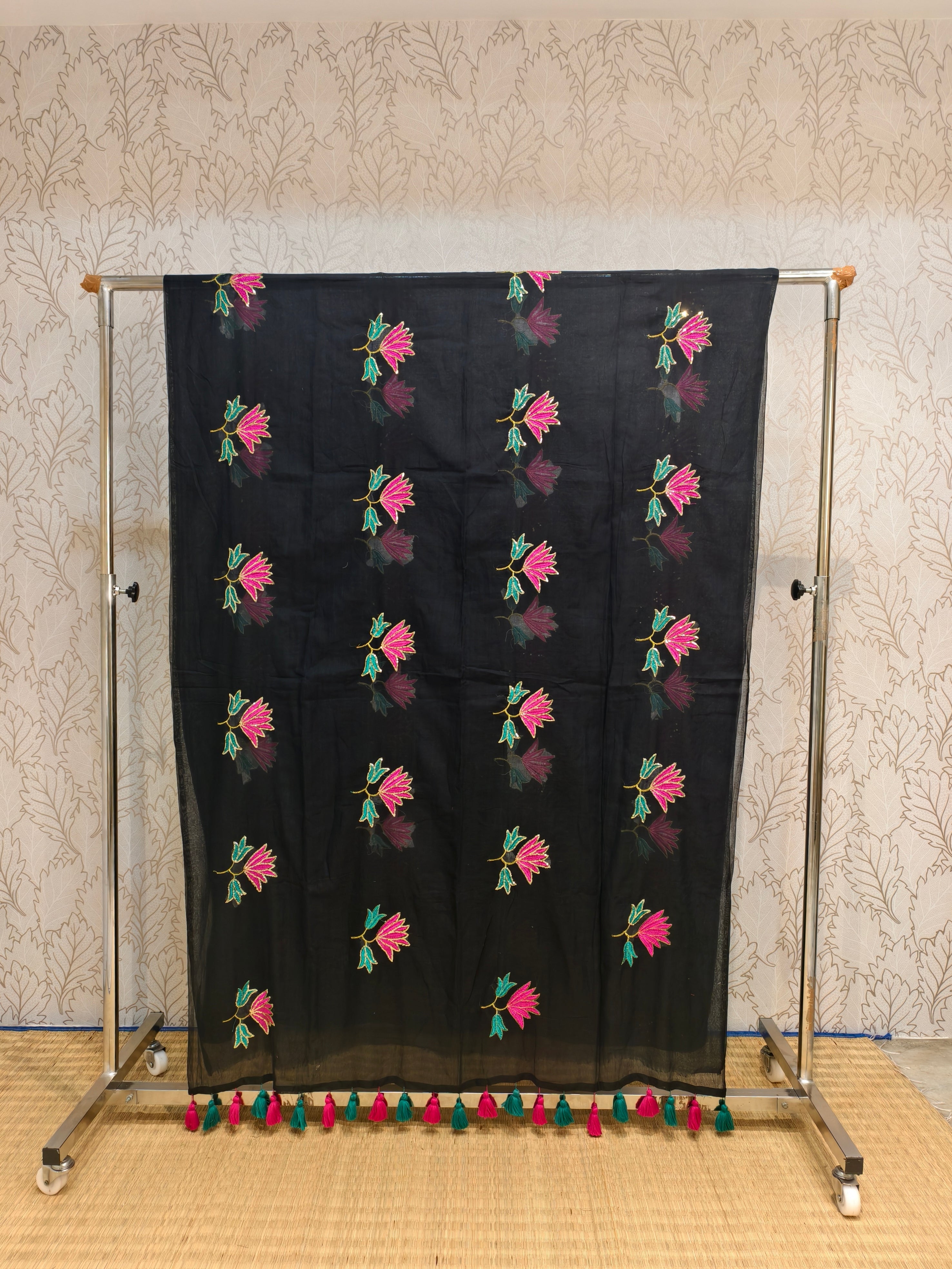 Premium flower sequence embroidery mul cotton saree