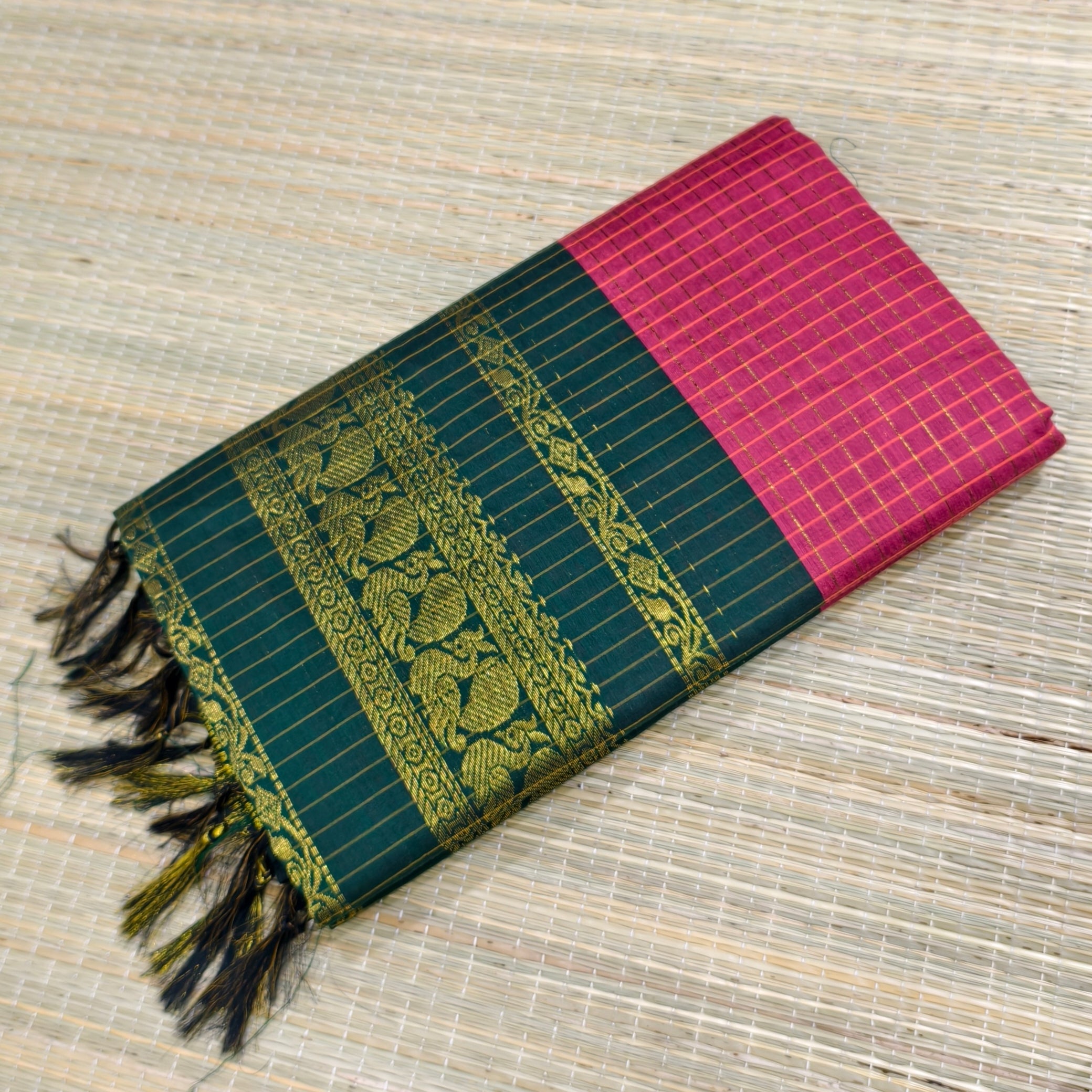 Kalyani cotton zari checks with contrast pallu