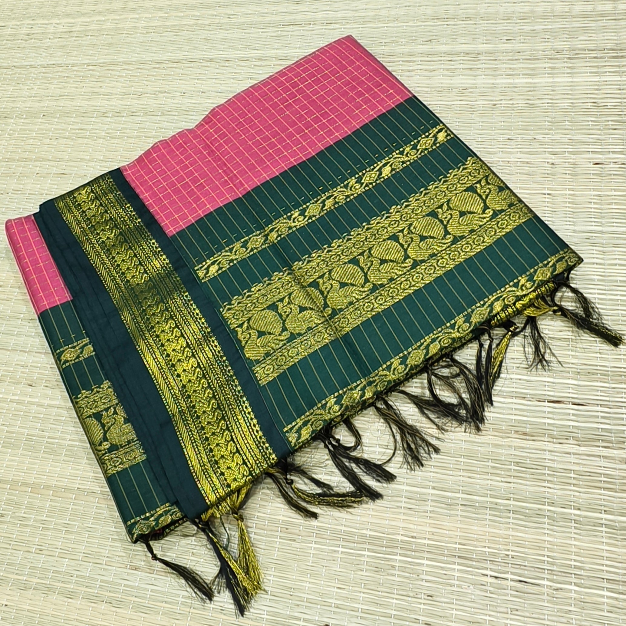 Kalyani cotton zari checks with contrast pallu
