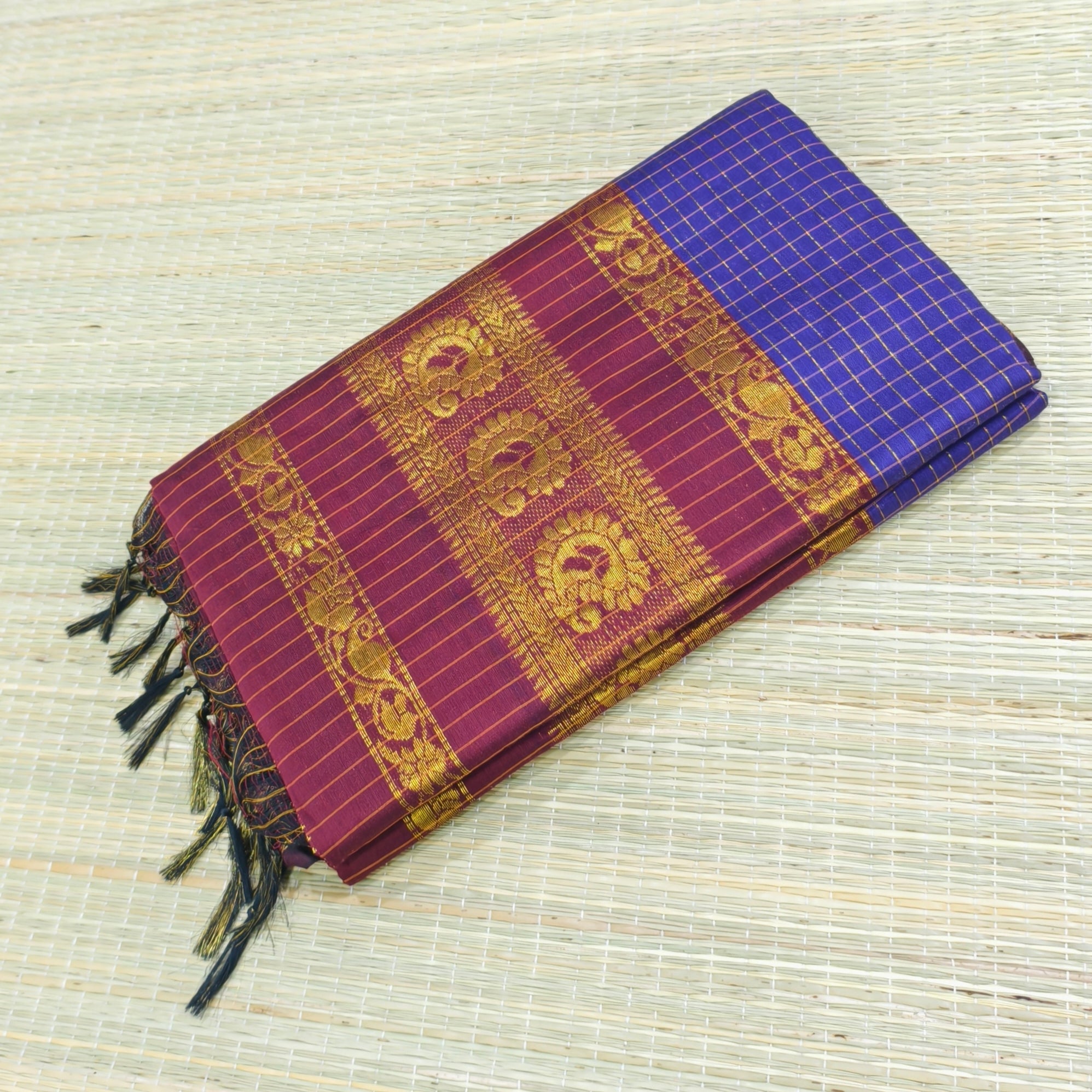 Kalyani cotton zari checks with contrast pallu