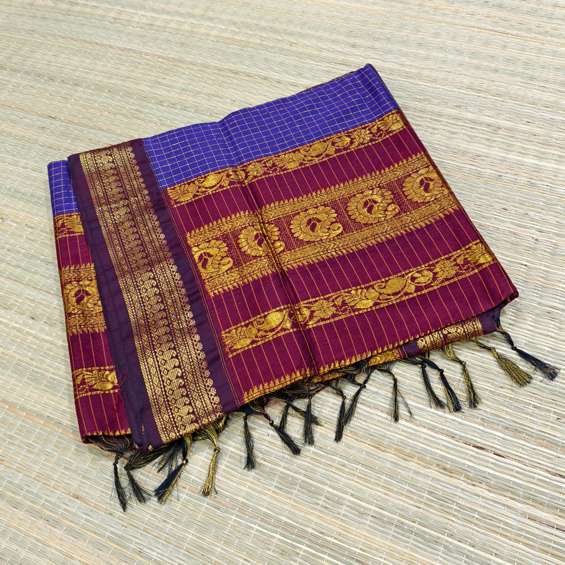 Kalyani cotton zari checks with contrast pallu