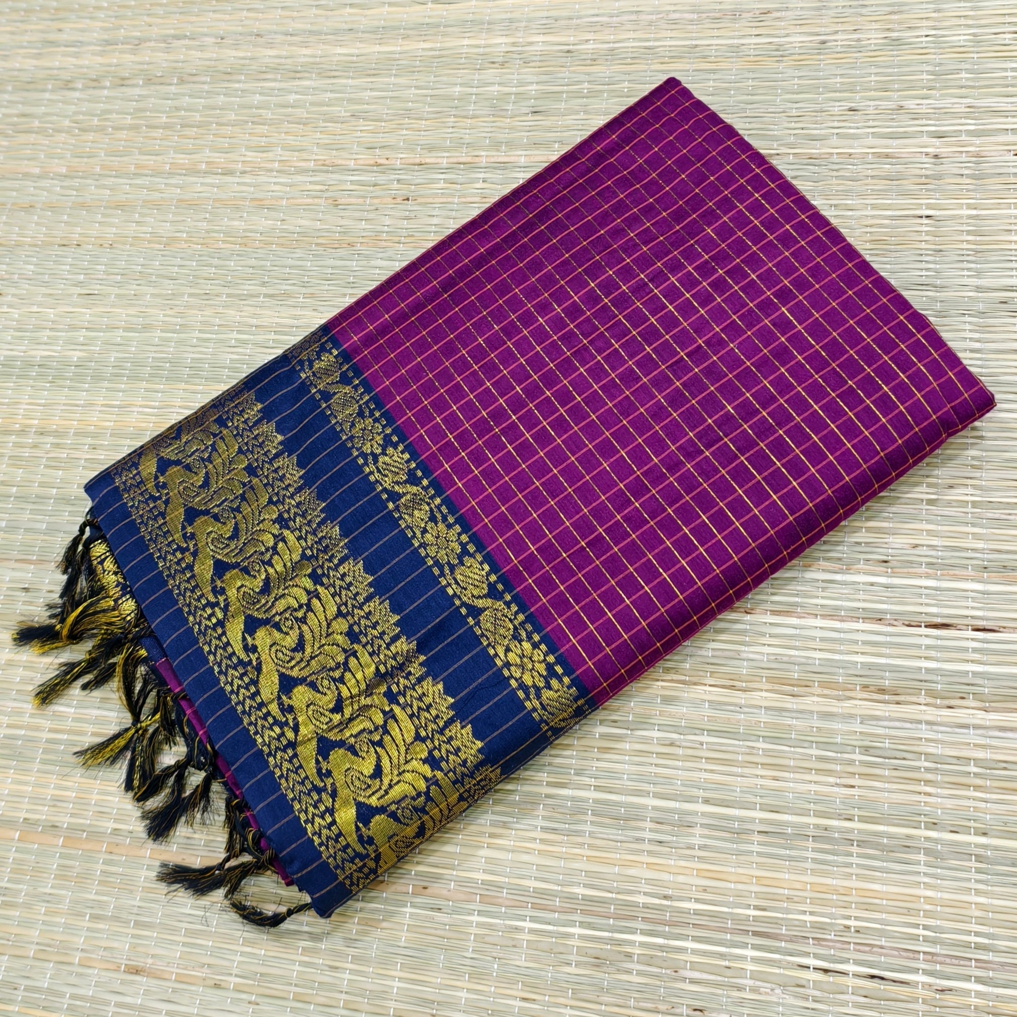Kalyani cotton zari checks with contrast pallu
