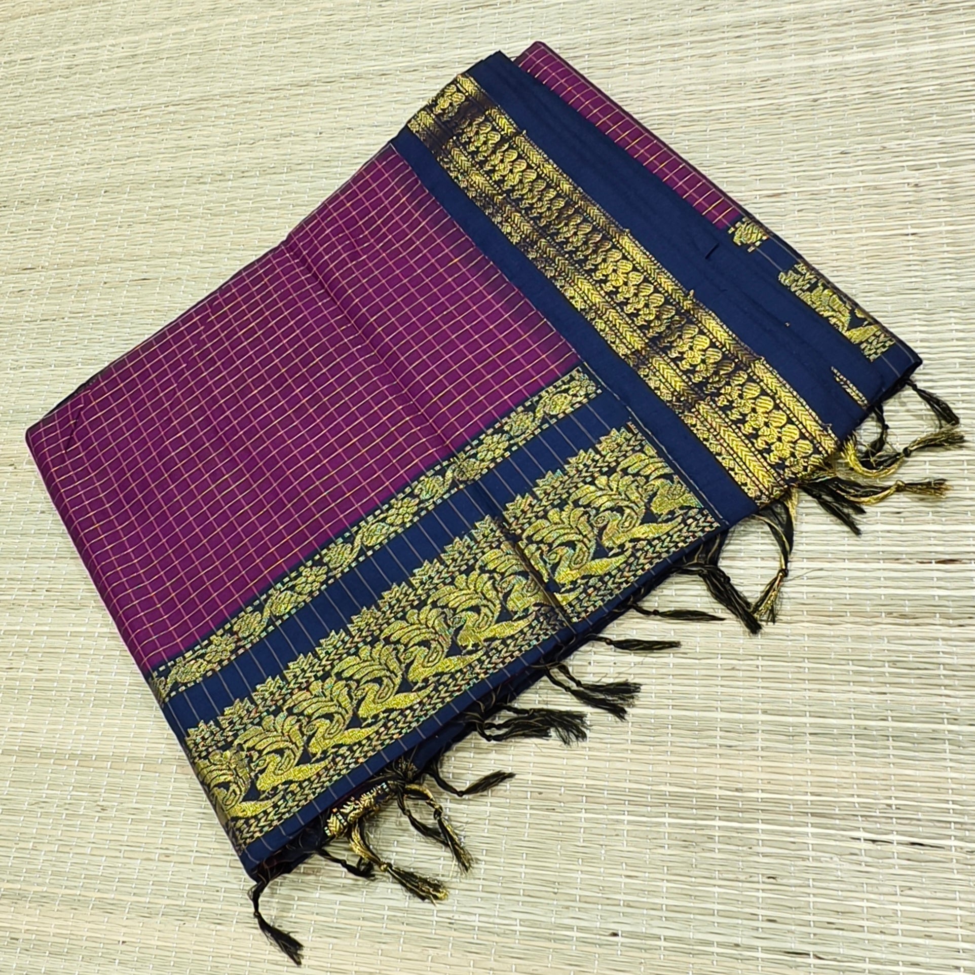 Kalyani cotton zari checks with contrast pallu