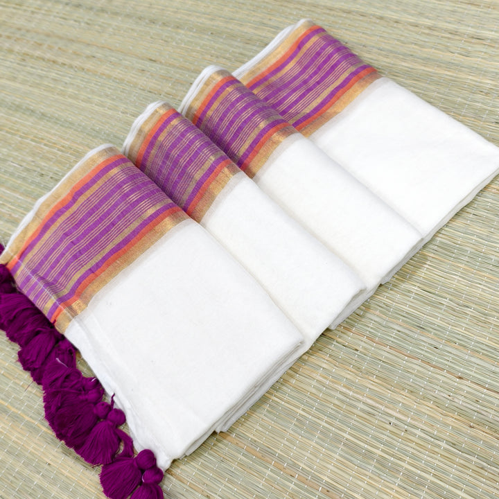 mul cotton saree with zari stripes border