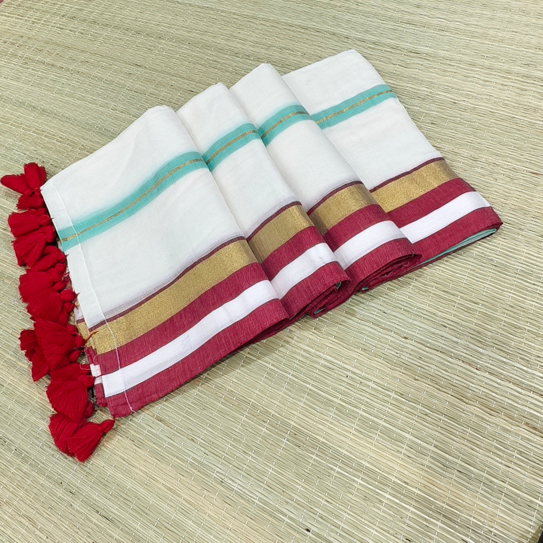 Premium mul cotton saree with multi stripes