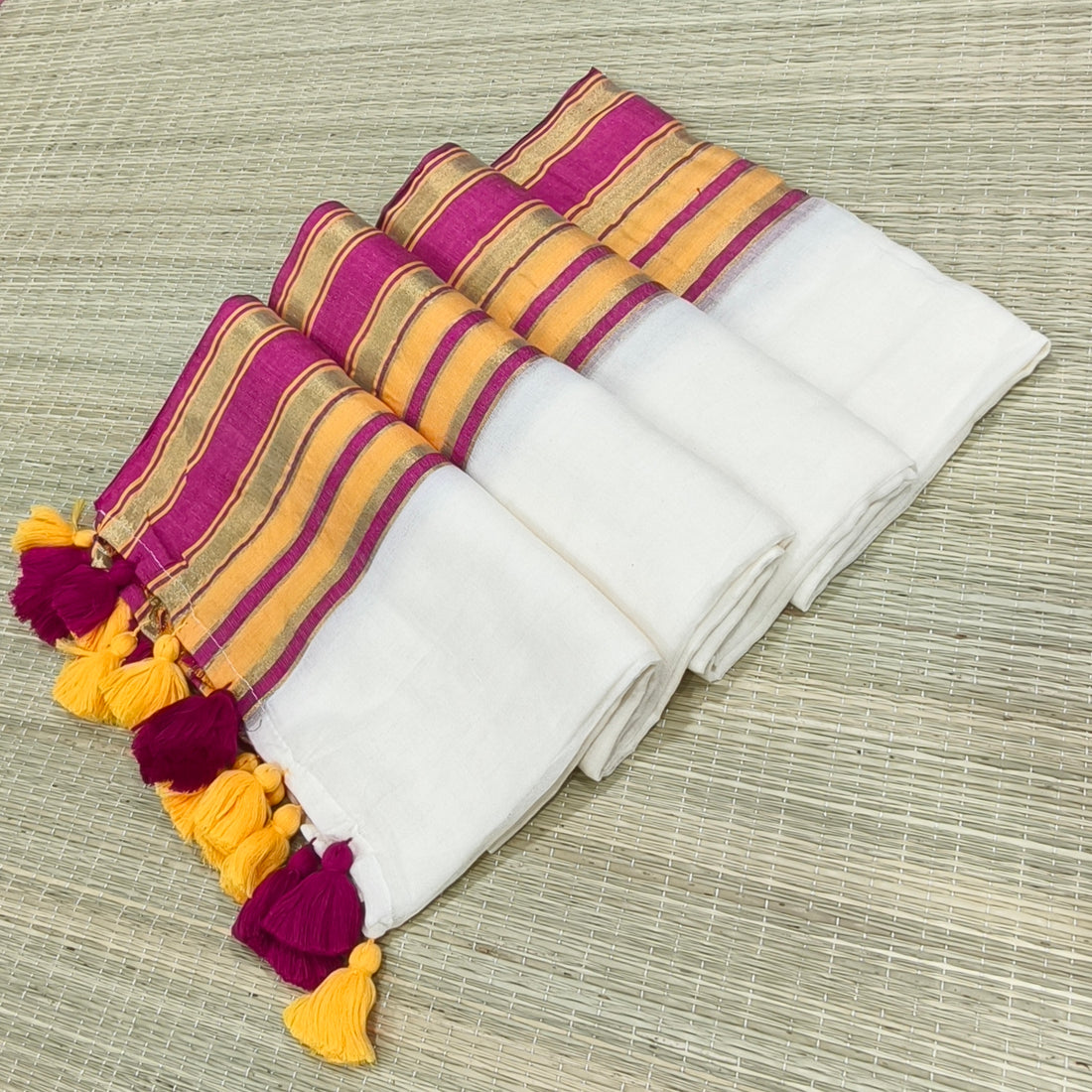 Premium mul cotton saree with zari border