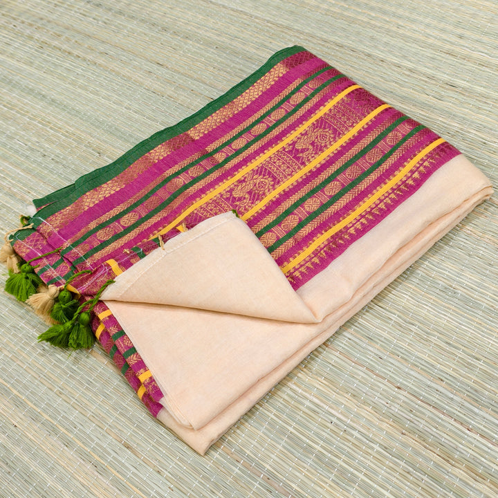 Mul cotton saree with big kanchi border