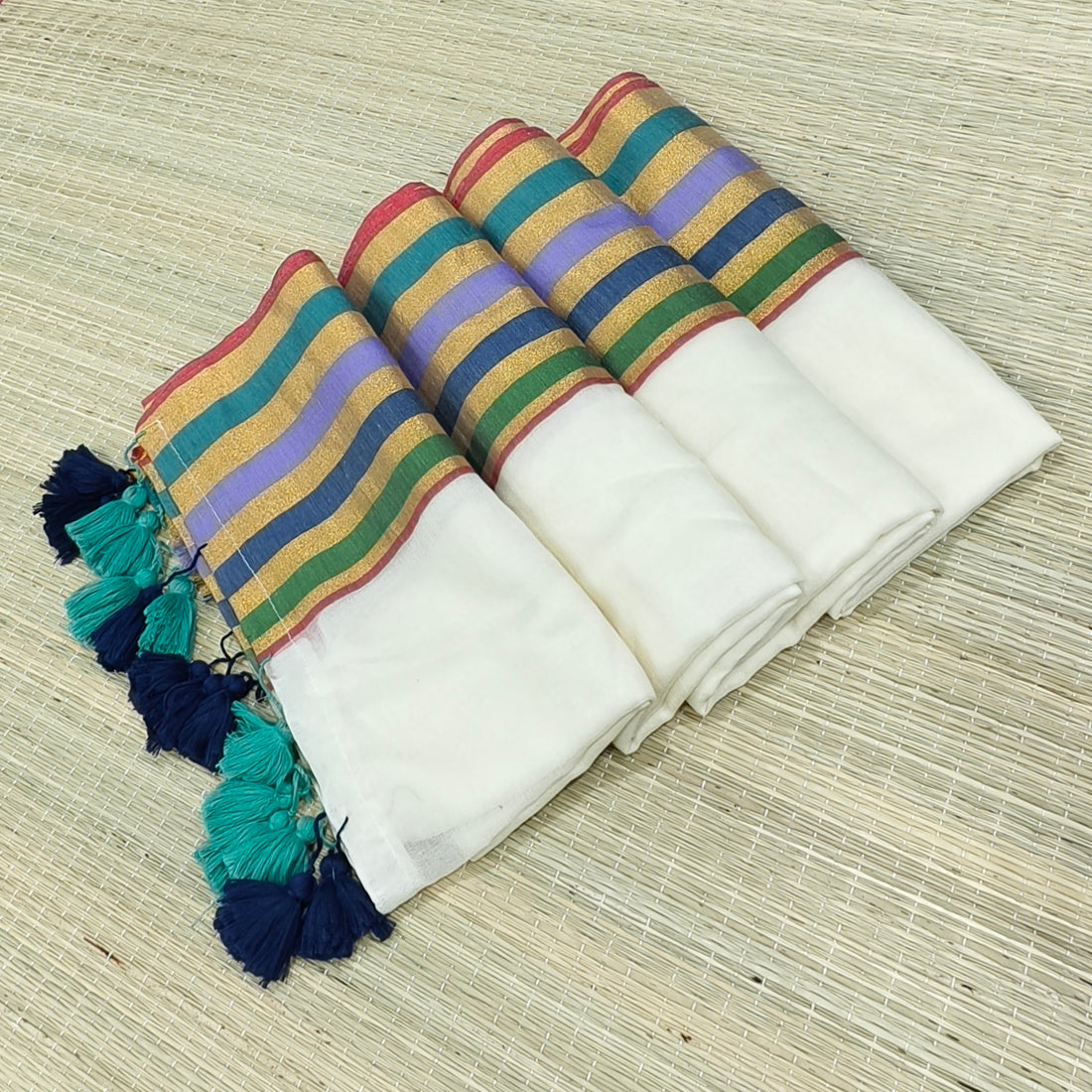 Premium mul cotton saree with multi color border