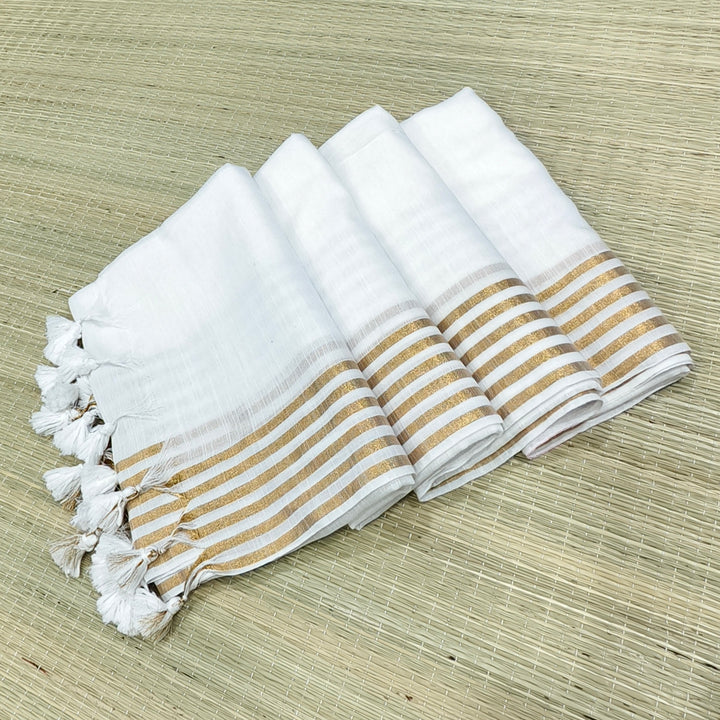 Mul cotton saree with zari stripe border