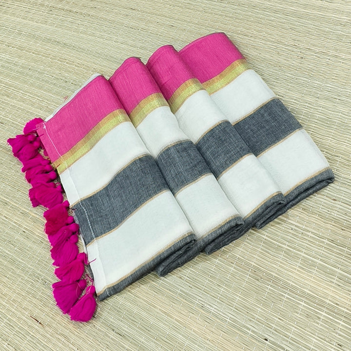 mul cotton black and white stripes saree