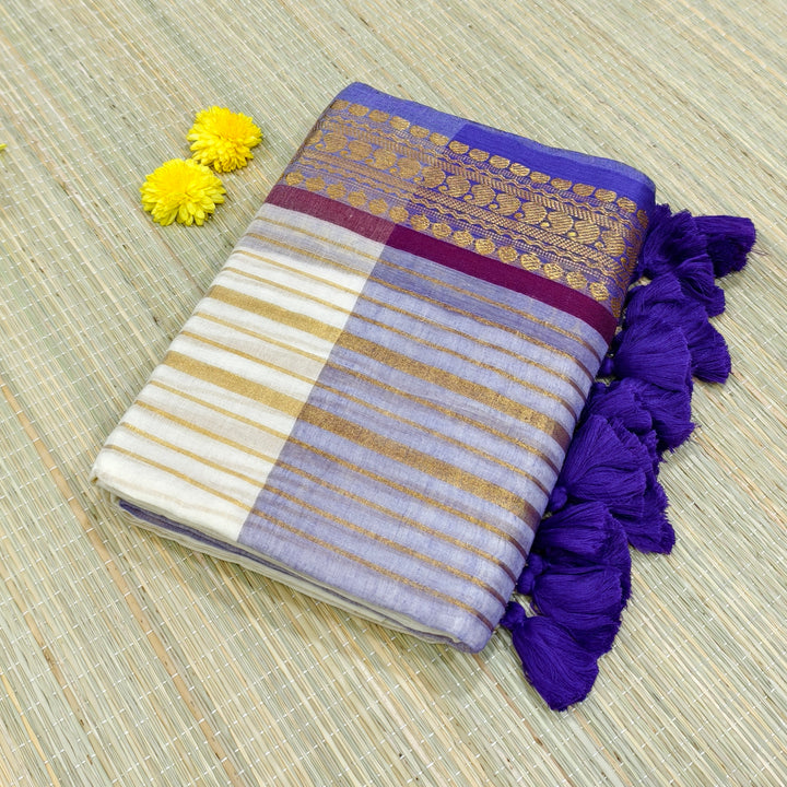 zari stripes saree with kanchi border