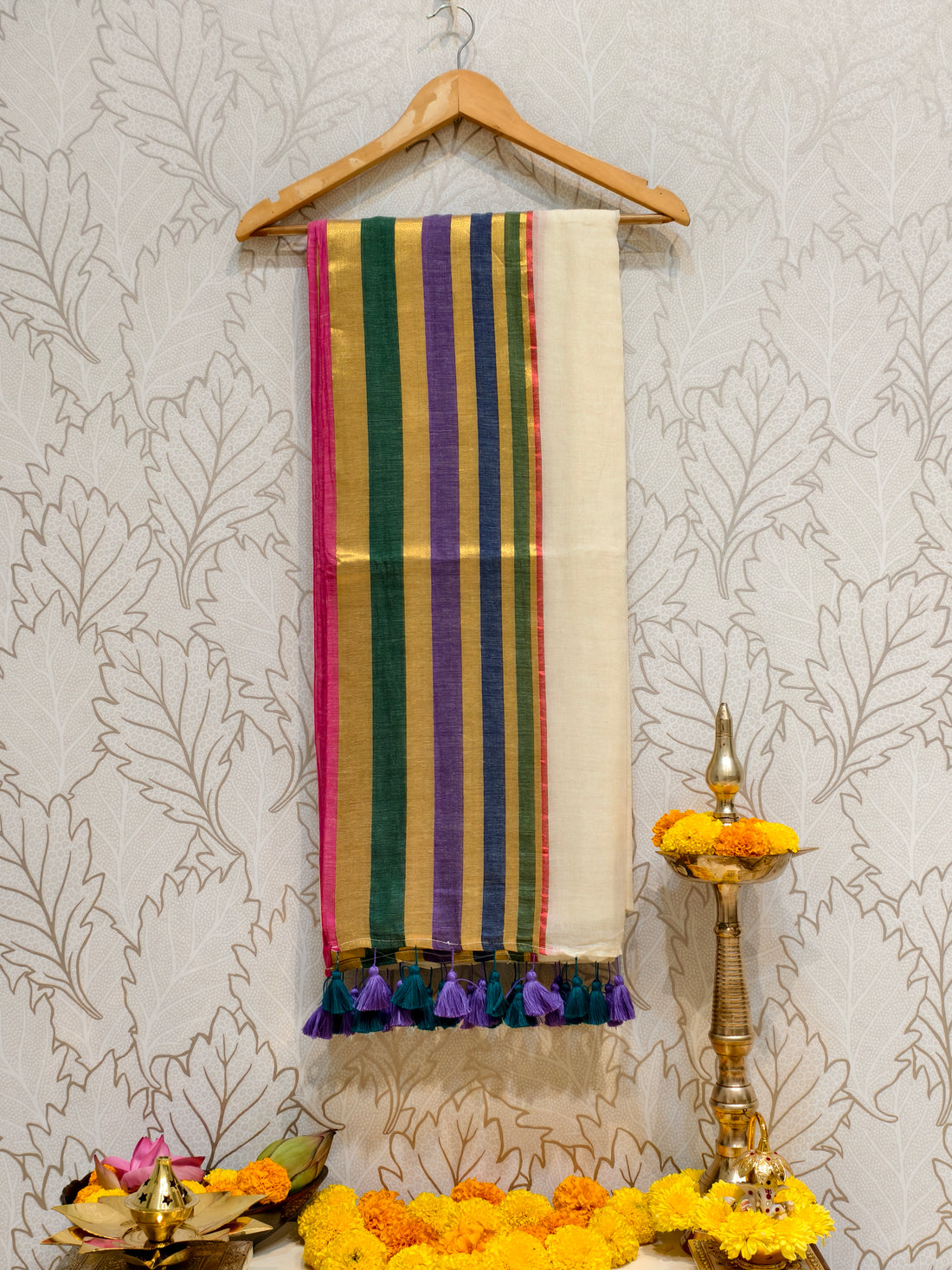 premium mul cotton saree with multi stripes zari border