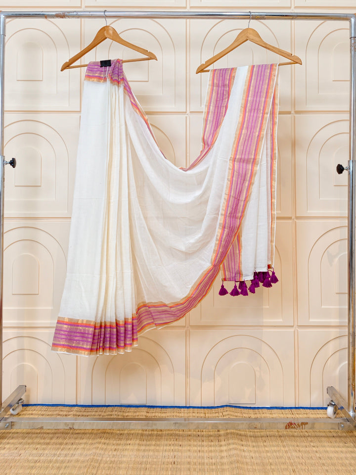 mul cotton saree with zari stripes border