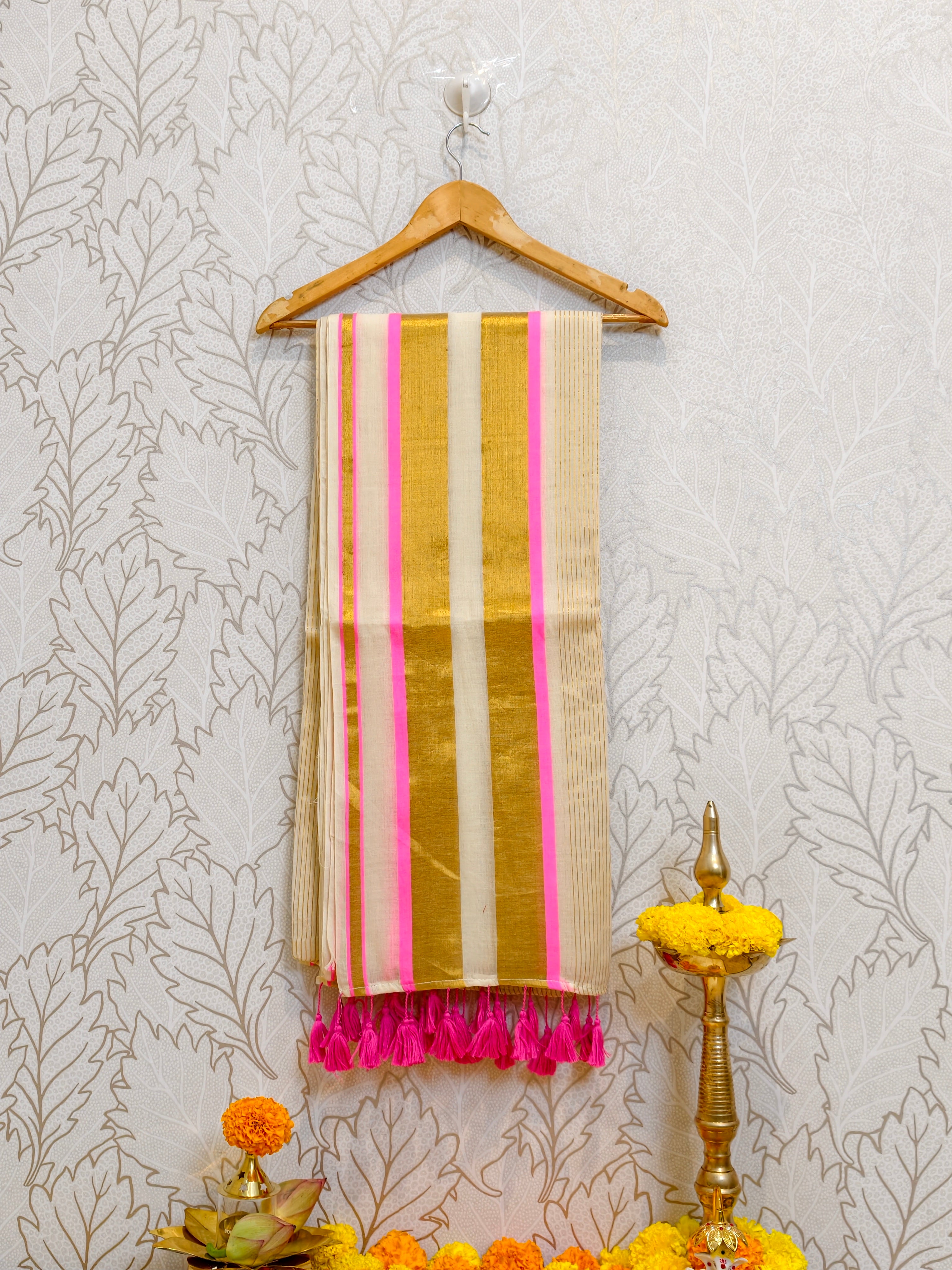 Premium Mul cotton saree with zari stripes PMK26