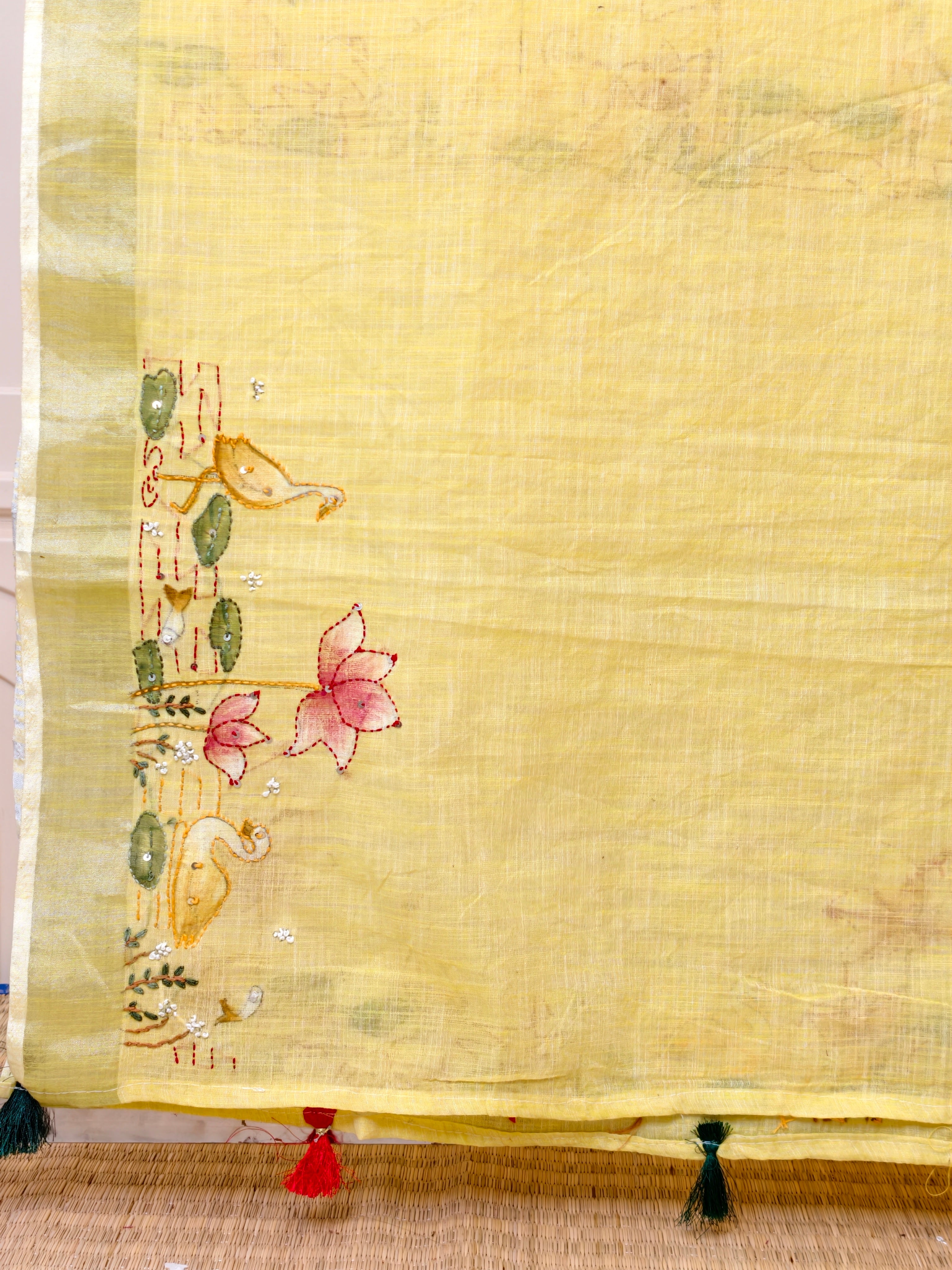 Linen cotton with bullion knot embroidery BN1