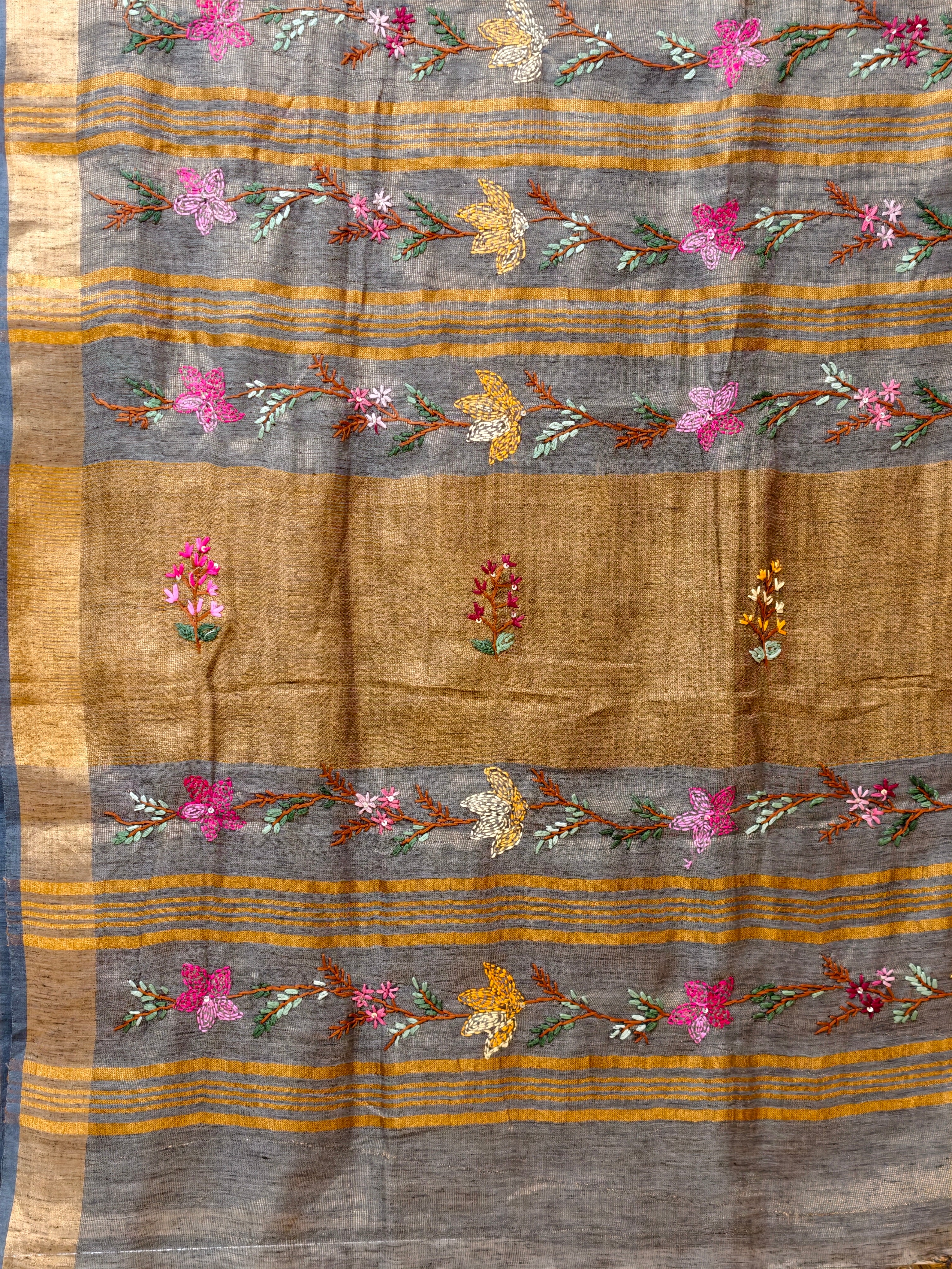 Linen tissue saree with bullion knot embroidery BN6