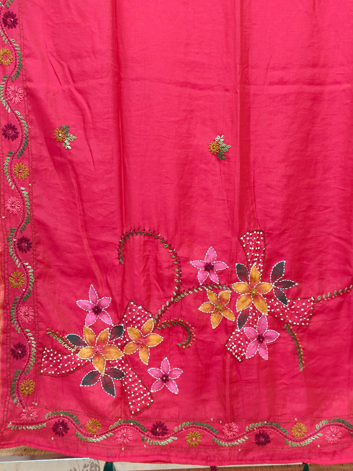 Premium Chanderi silk saree with bullion knot embroidery BN7