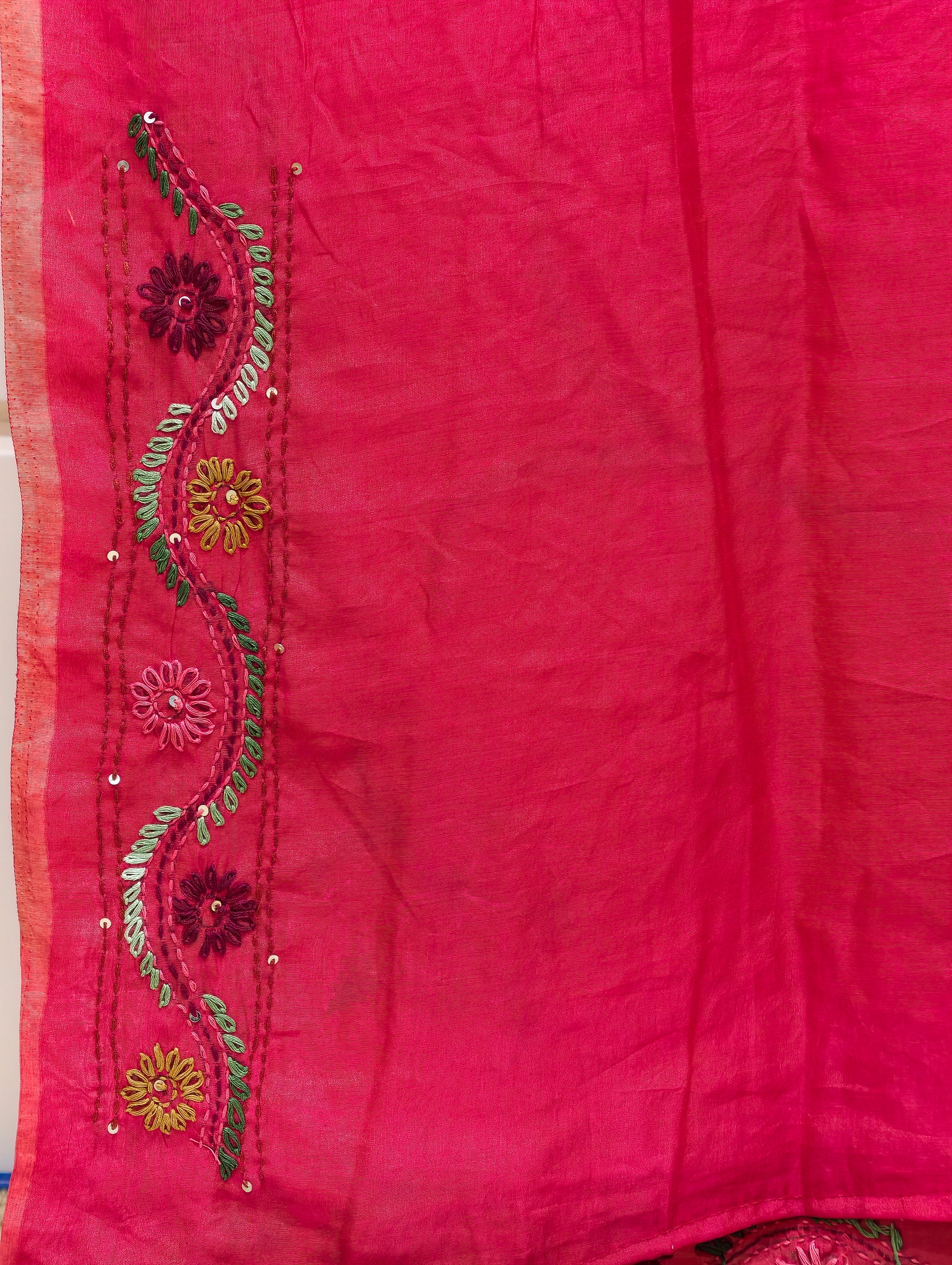 Premium Chanderi silk saree with bullion knot embroidery BN7