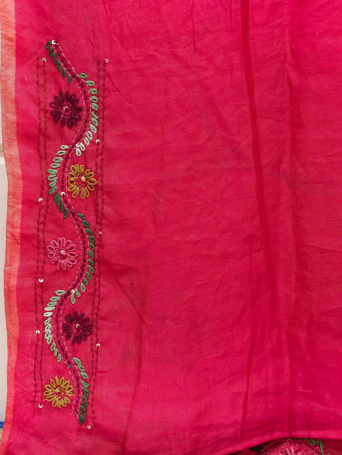 Premium Chanderi silk saree with bullion knot embroidery BN7