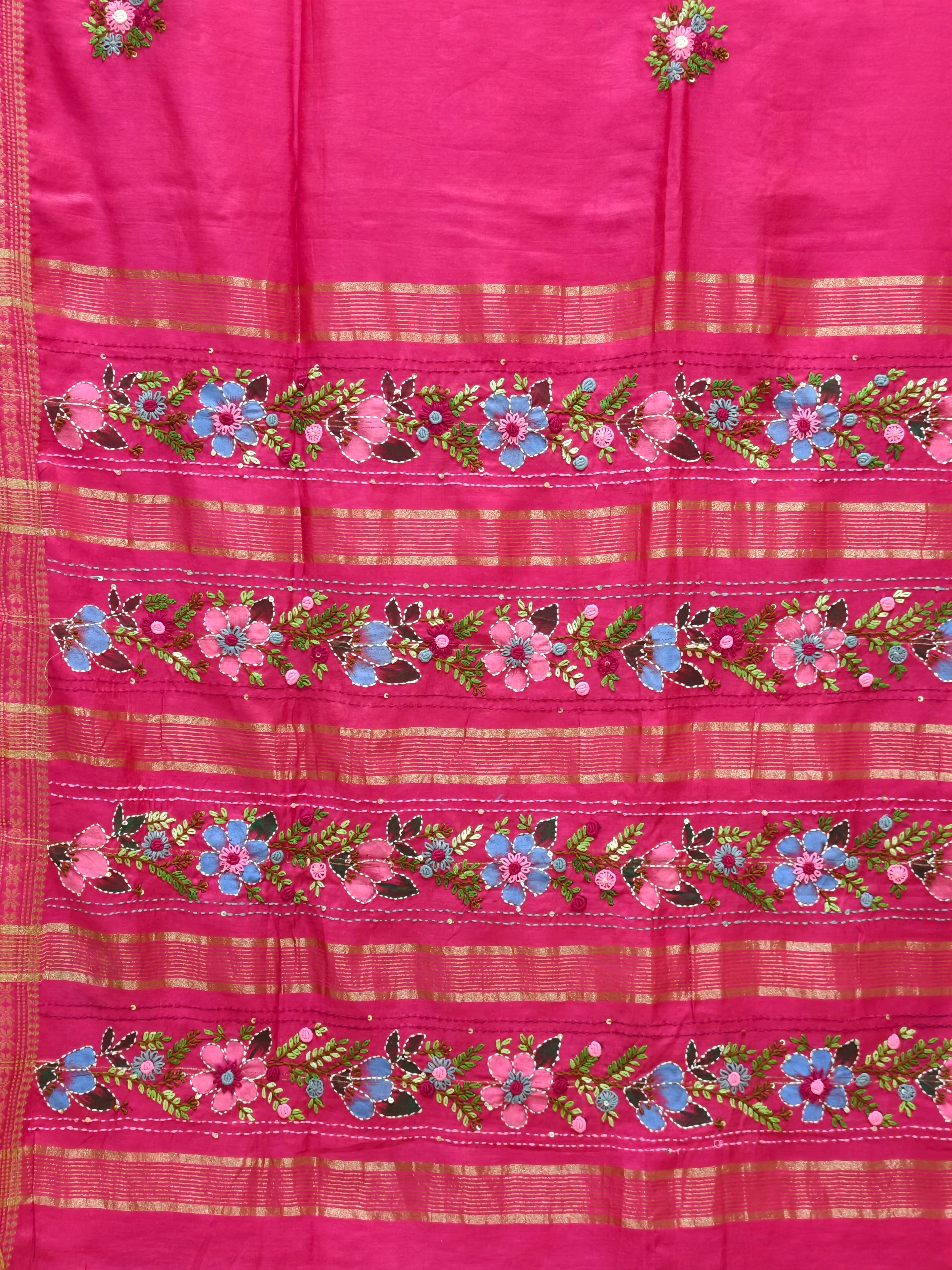 Maheshwari silk saree with hand paint and bullion knot BN3