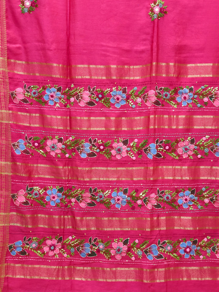 Maheshwari silk saree with hand paint and bullion knot BN3