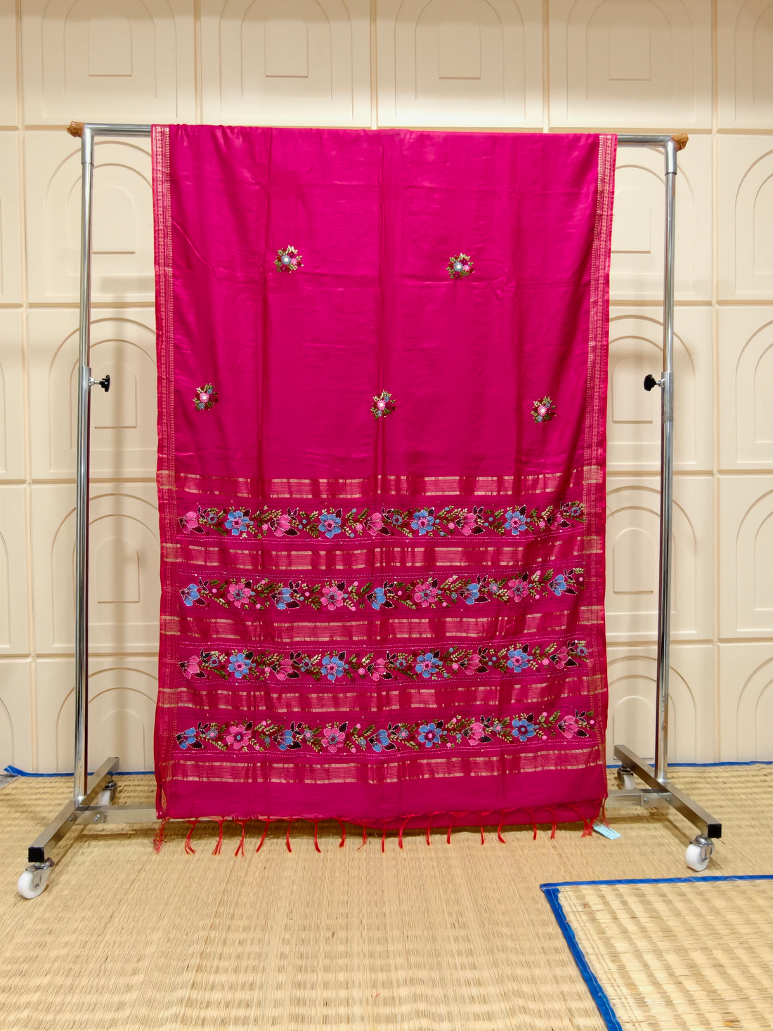 Maheshwari silk saree with hand paint and bullion knot BN3