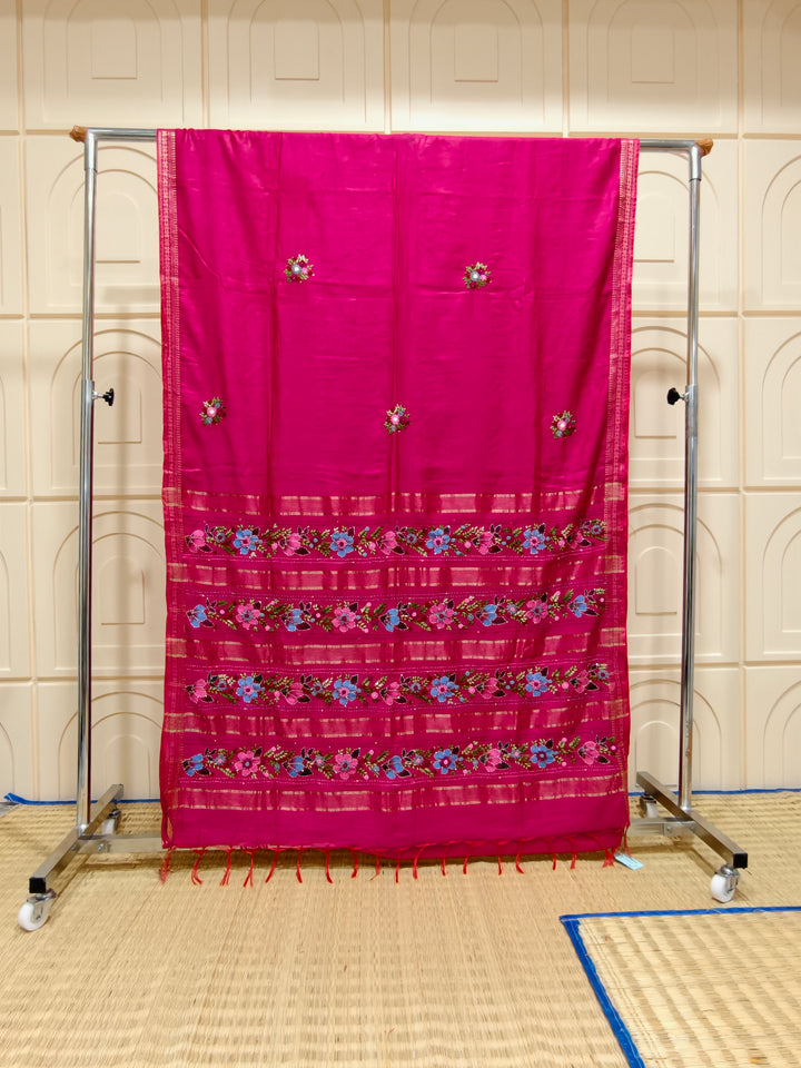 Maheshwari silk saree with hand paint and bullion knot BN3