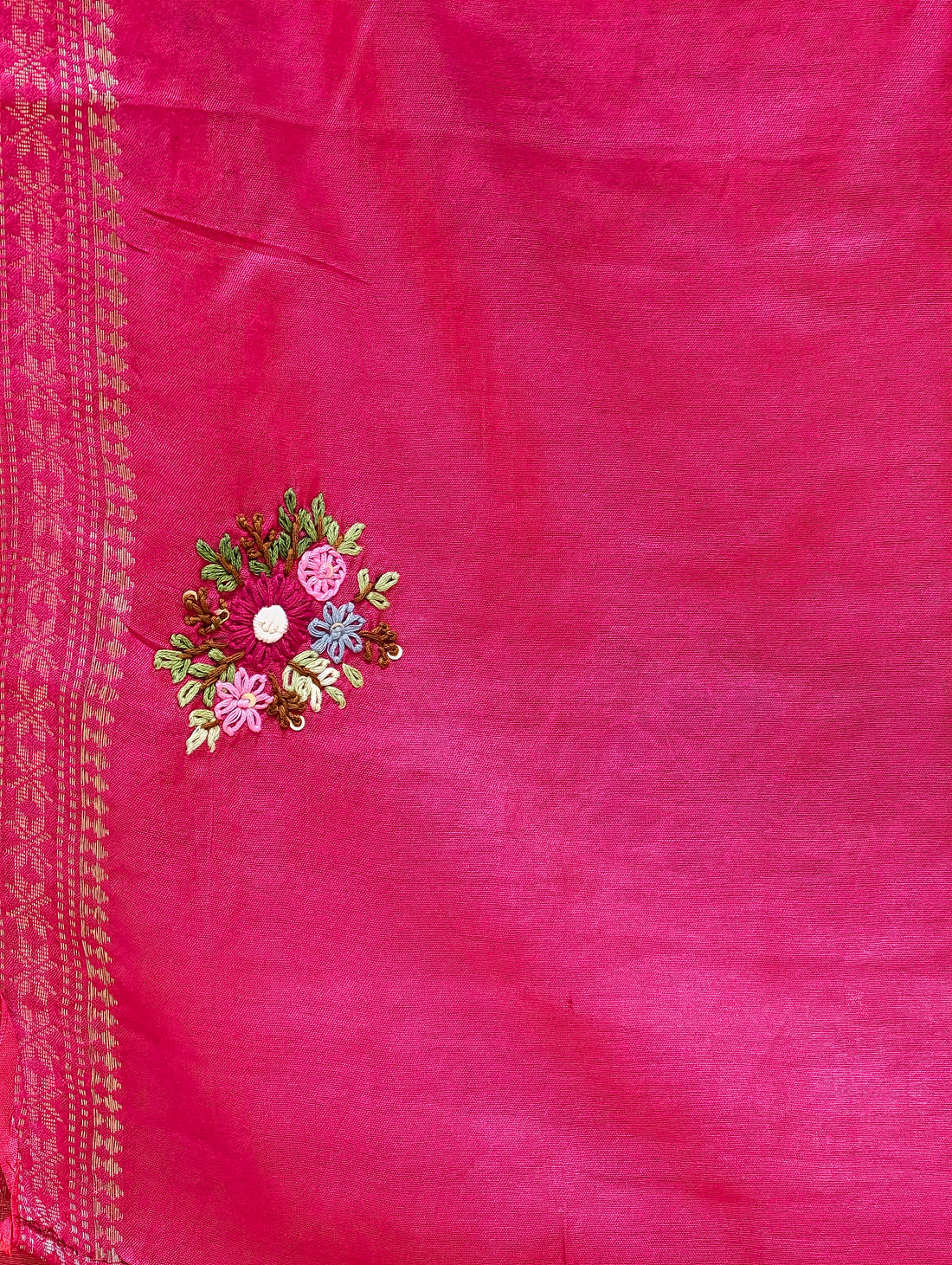 Maheshwari silk saree with hand paint and bullion knot BN3