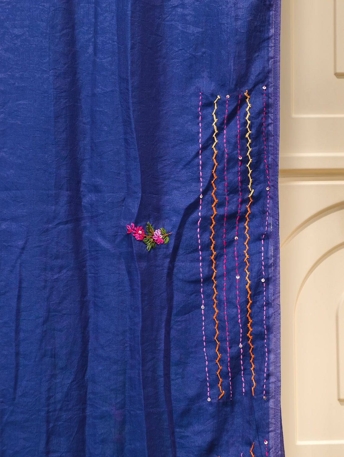 Premium Chanderi silk saree with bullion knot embroidery BN8