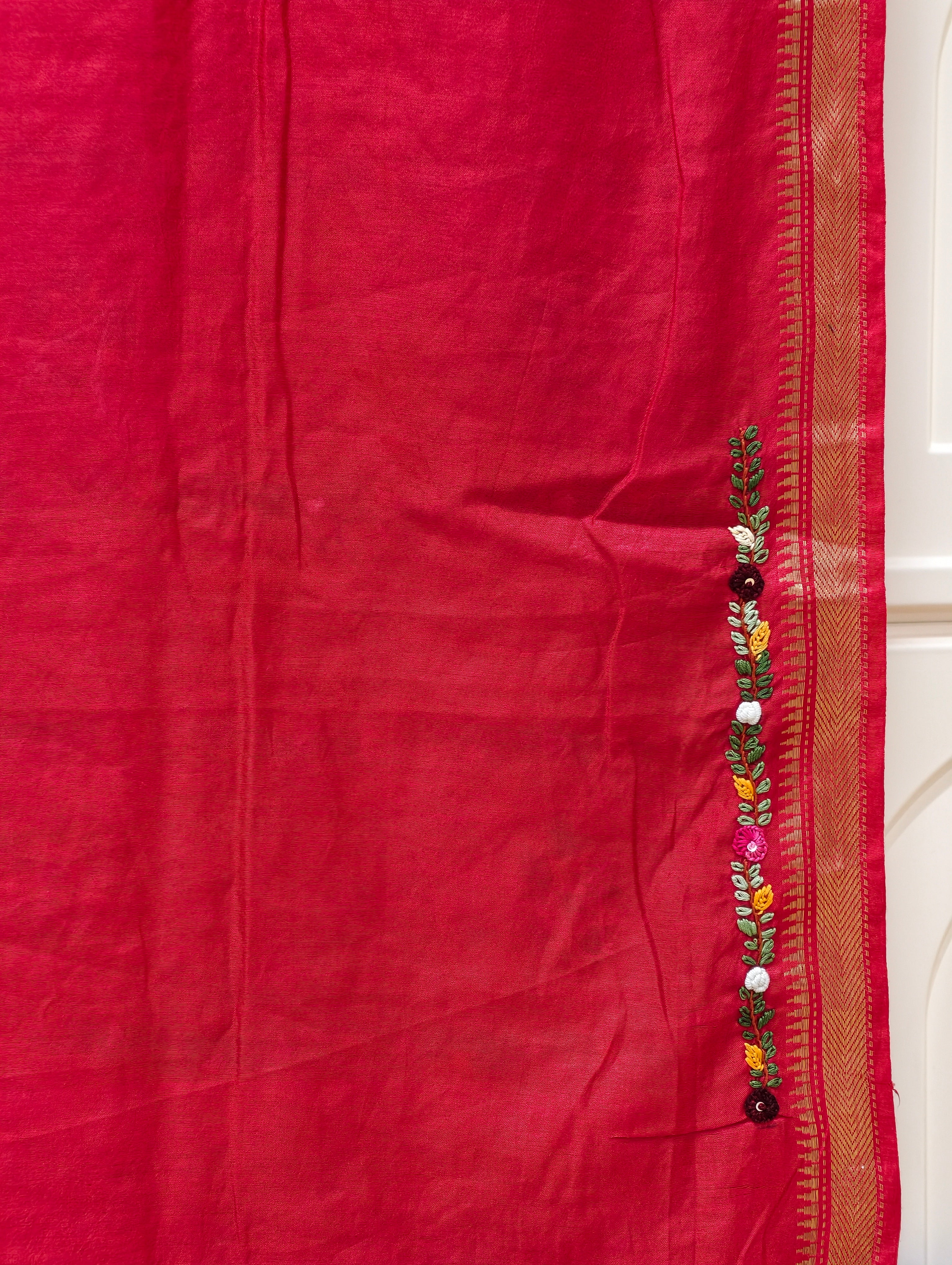 Maheshwari silk saree with hand paint and bullion knot BN3