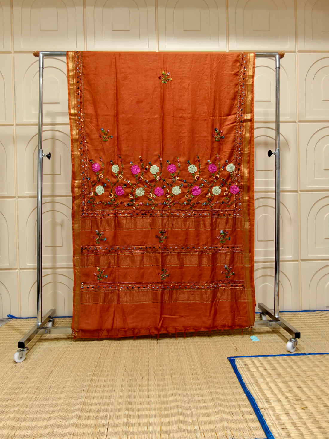 Chanderi silk saree with aplique bullion knot embroidery BN4