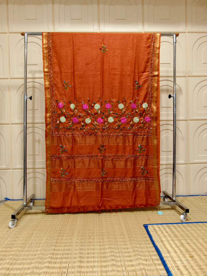 Chanderi silk saree with aplique bullion knot embroidery BN4