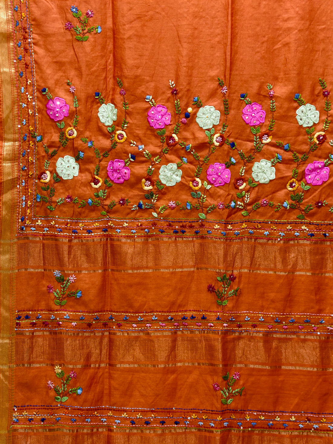 Chanderi silk saree with aplique bullion knot embroidery BN4