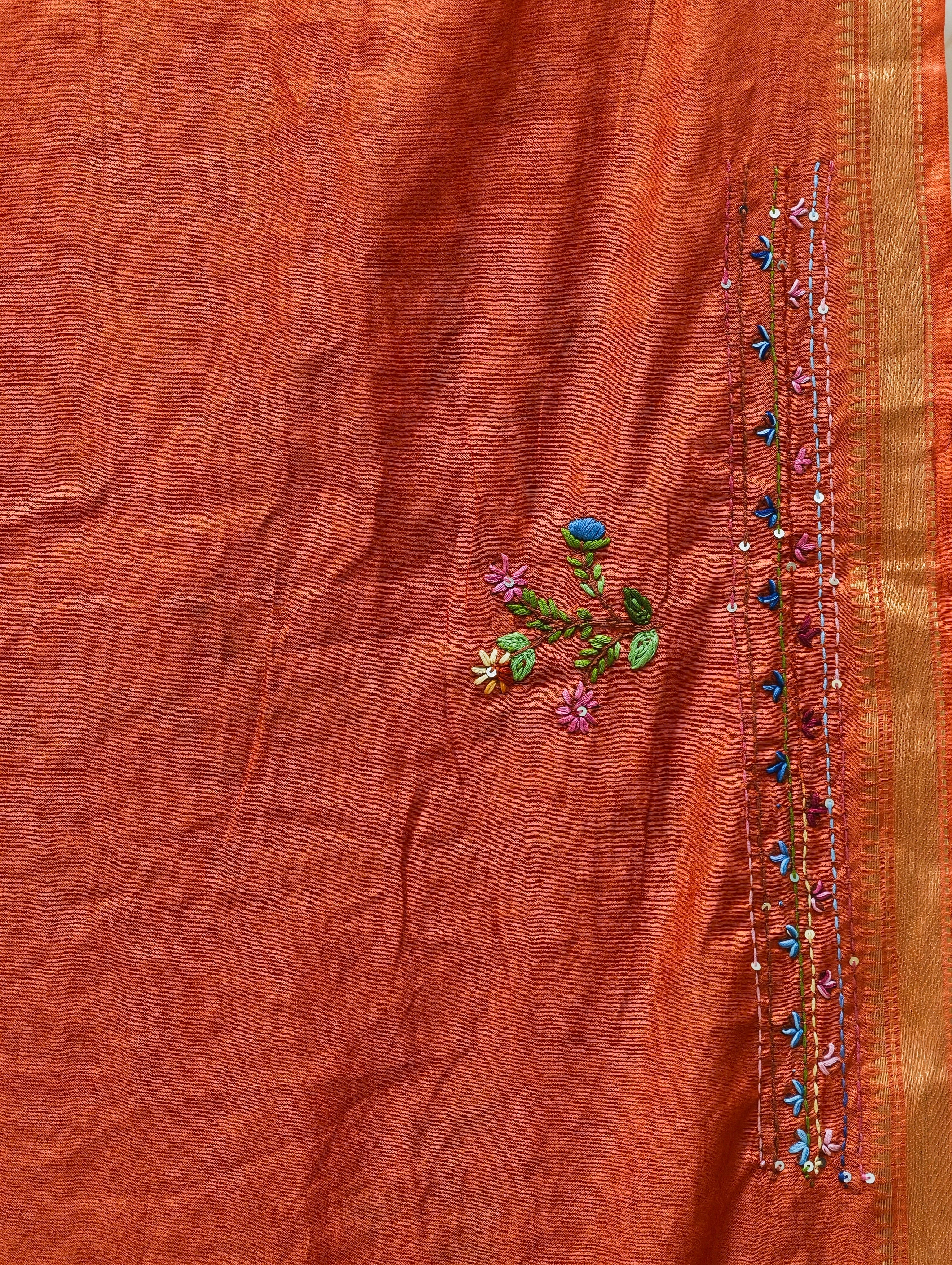 Chanderi silk saree with aplique bullion knot embroidery BN4