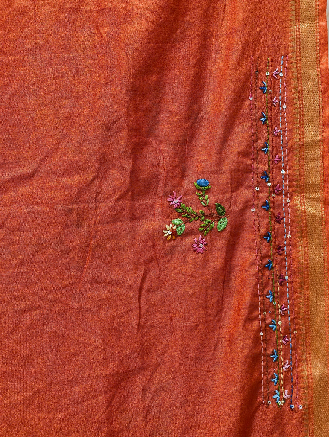 Chanderi silk saree with aplique bullion knot embroidery BN4