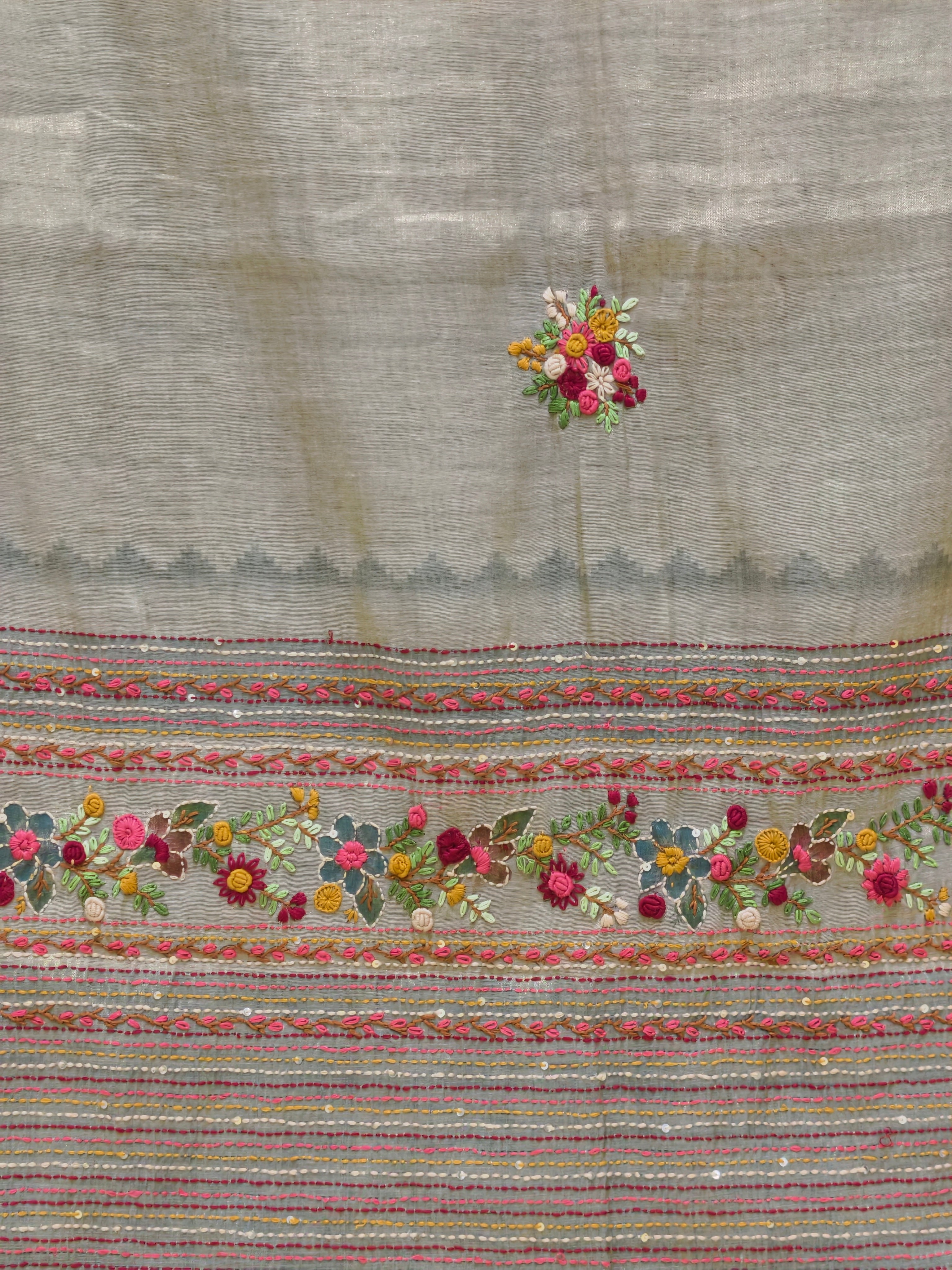 Premium Linen tissue saree with bullion knot BN10
