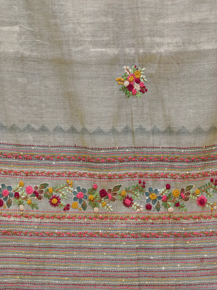 Premium Linen tissue saree with bullion knot BN10