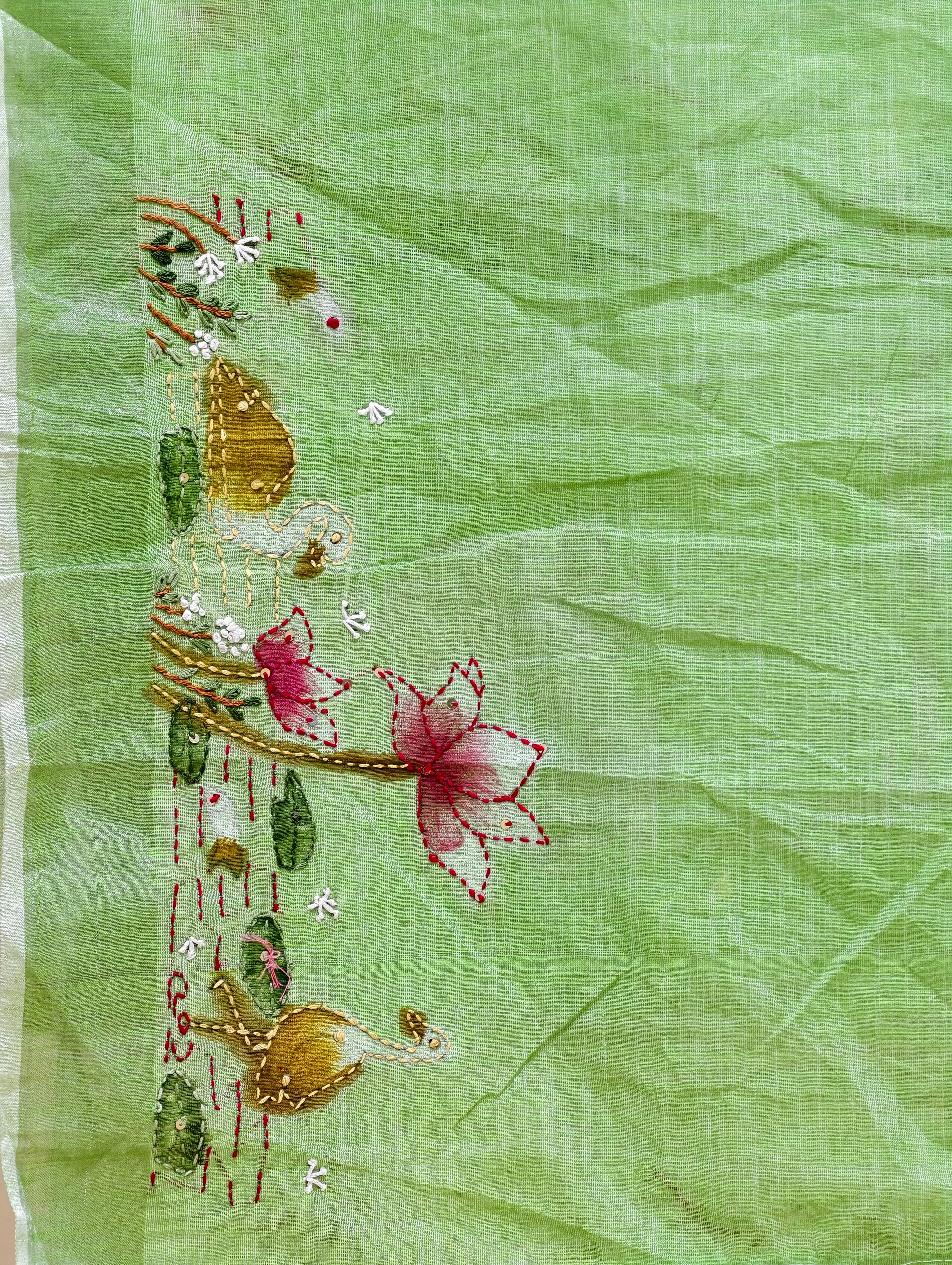Linen cotton with bullion knot embroidery BN1