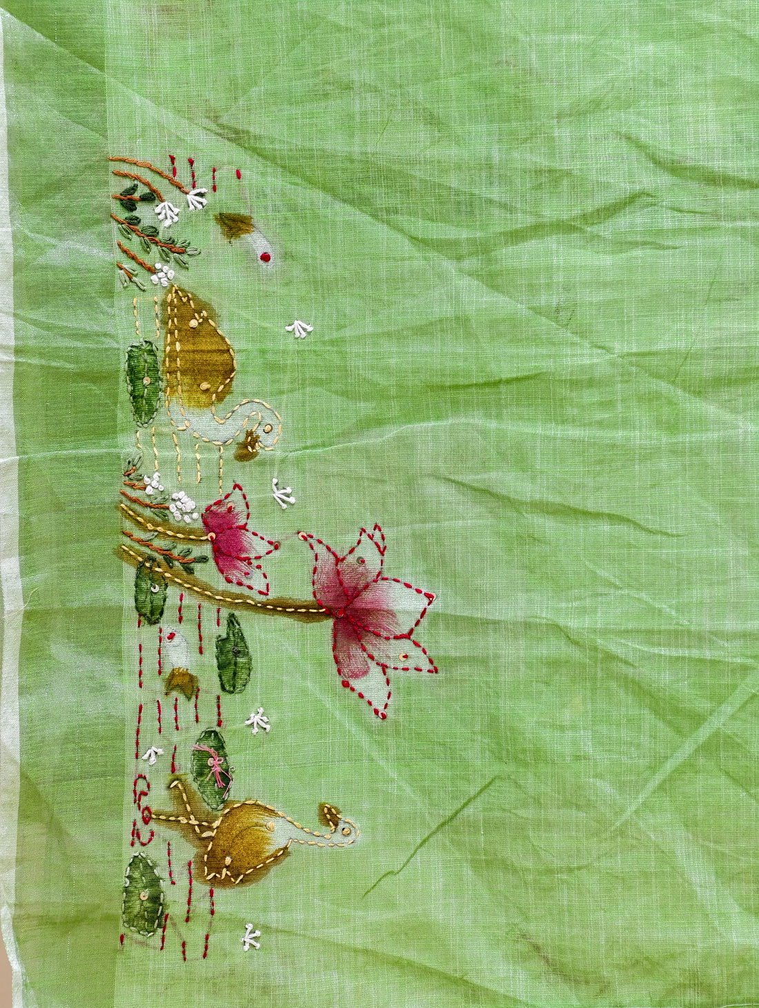 Linen cotton with bullion knot embroidery BN1