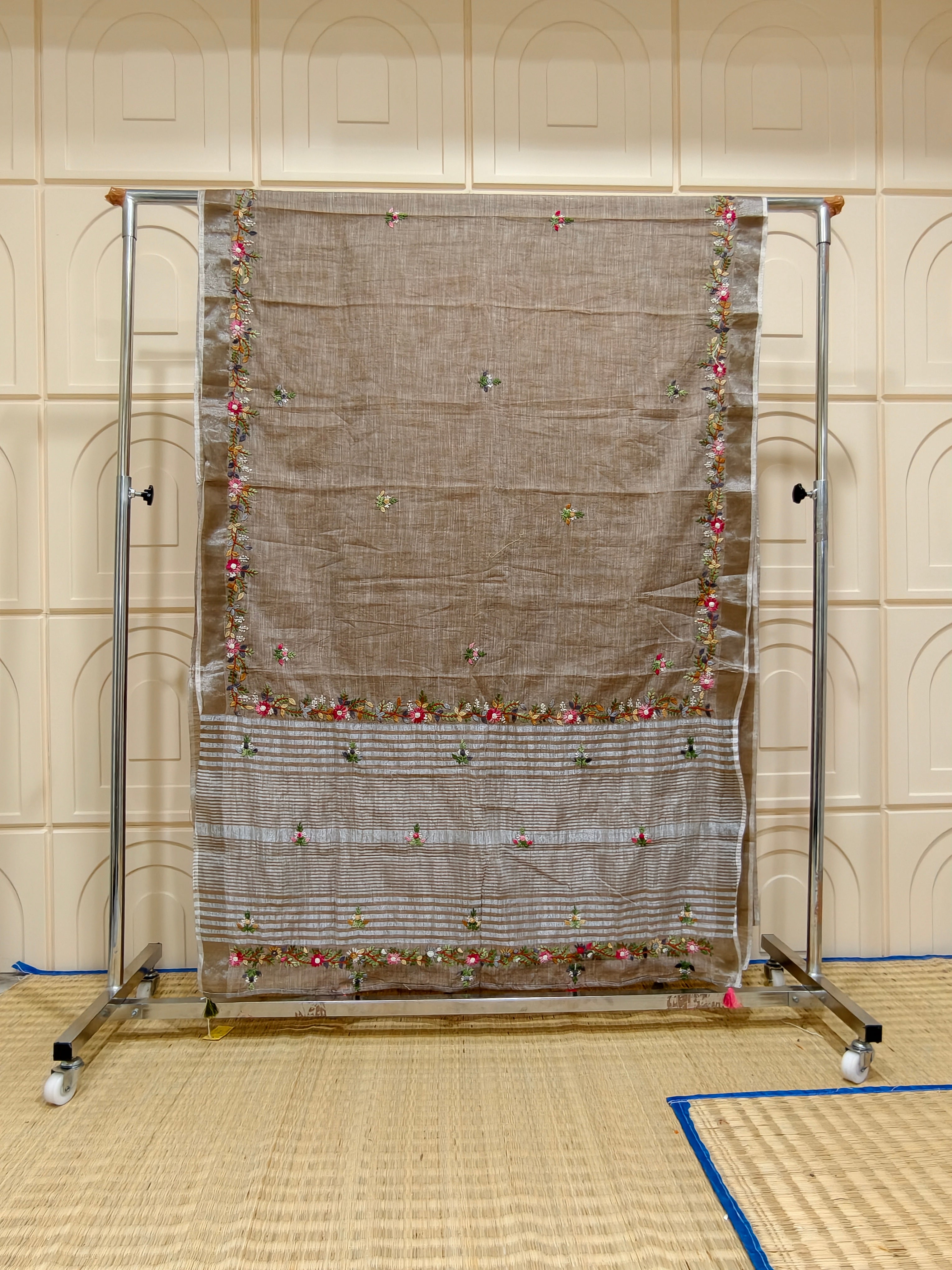 Linen cotton saree with bullion knot embroidery BN13BN13