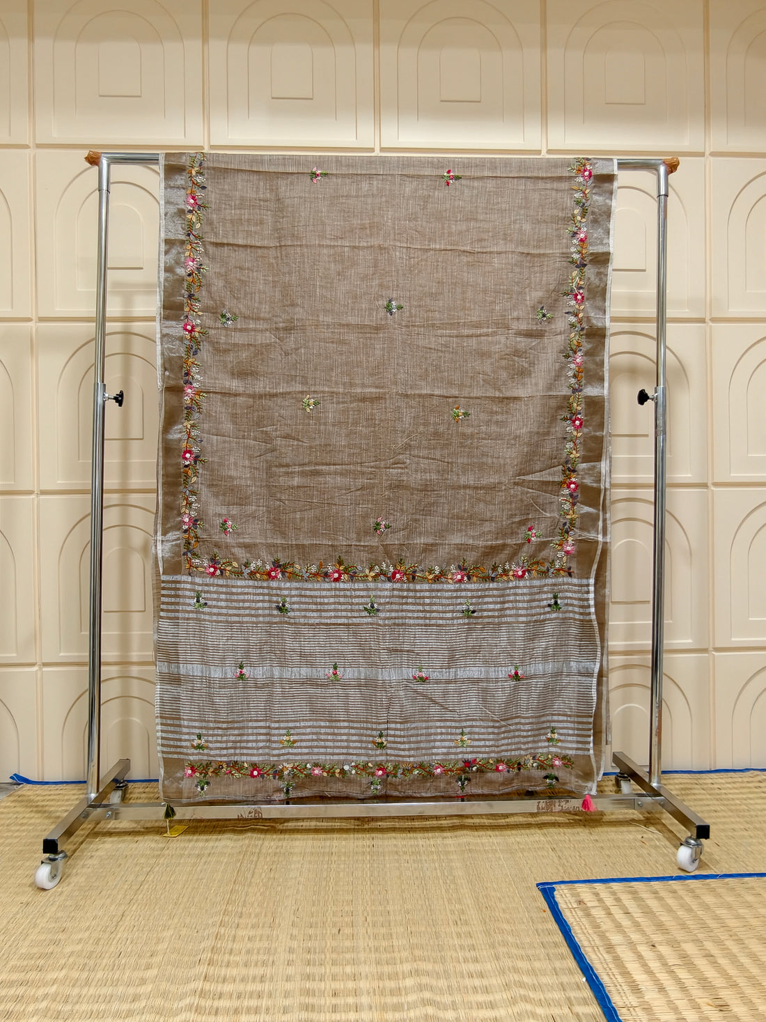 Linen cotton saree with bullion knot embroidery BN13BN13