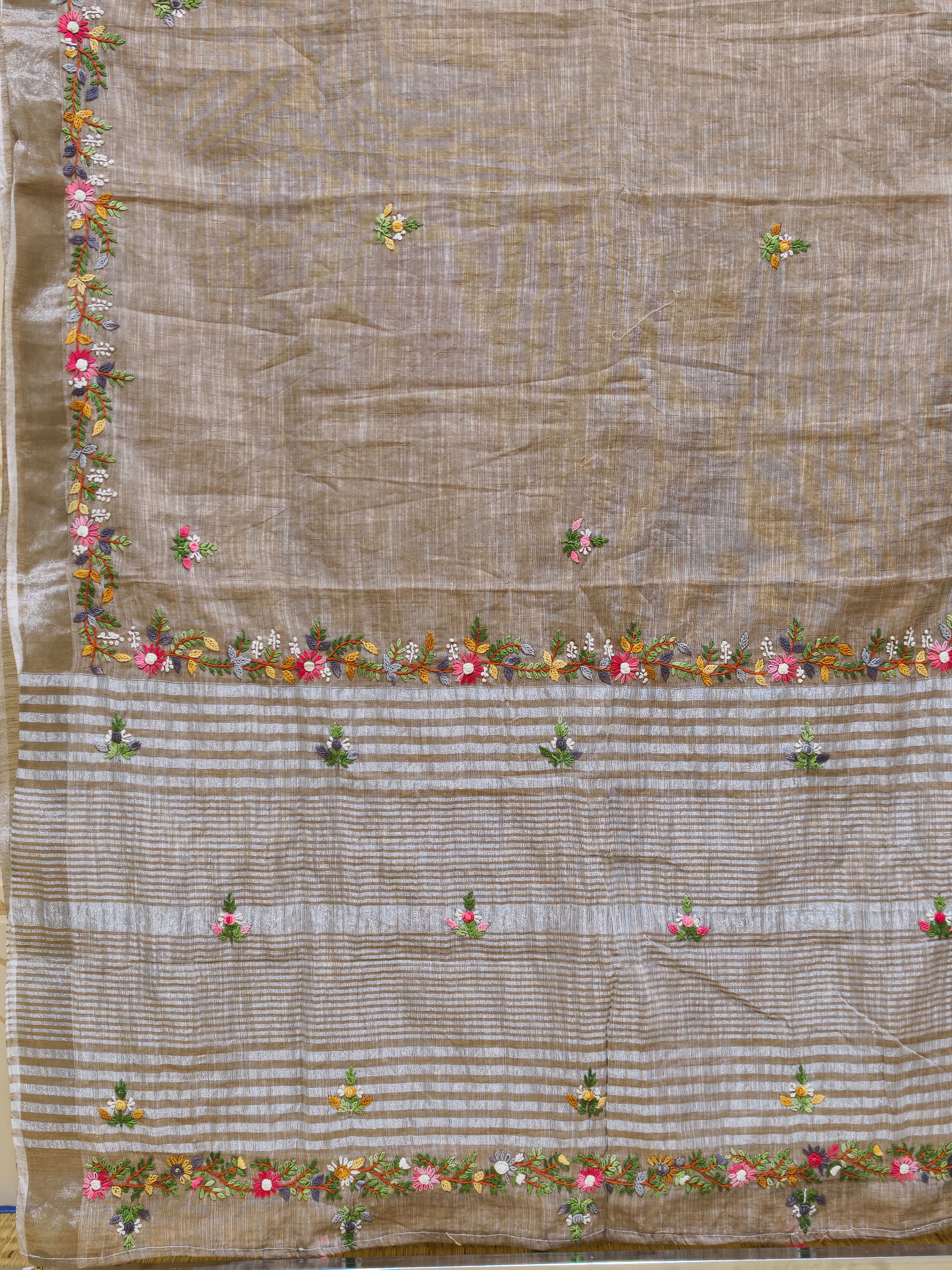 Linen cotton saree with bullion knot embroidery BN13BN13