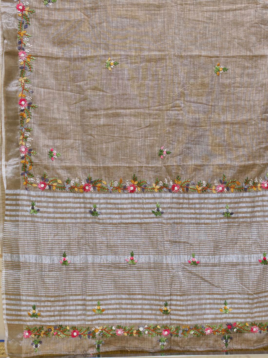 Linen cotton saree with bullion knot embroidery BN13BN13