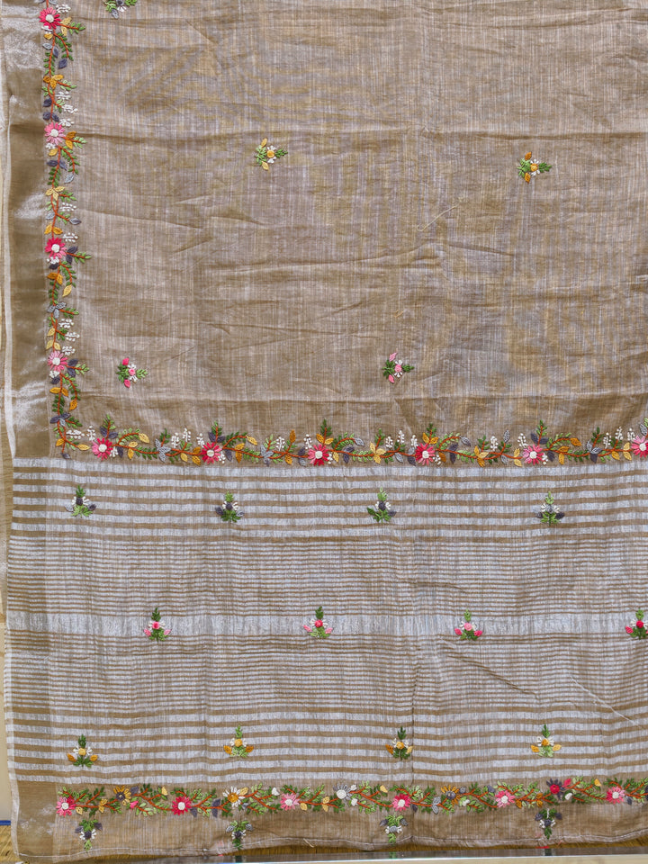 Linen cotton saree with bullion knot embroidery BN13BN13