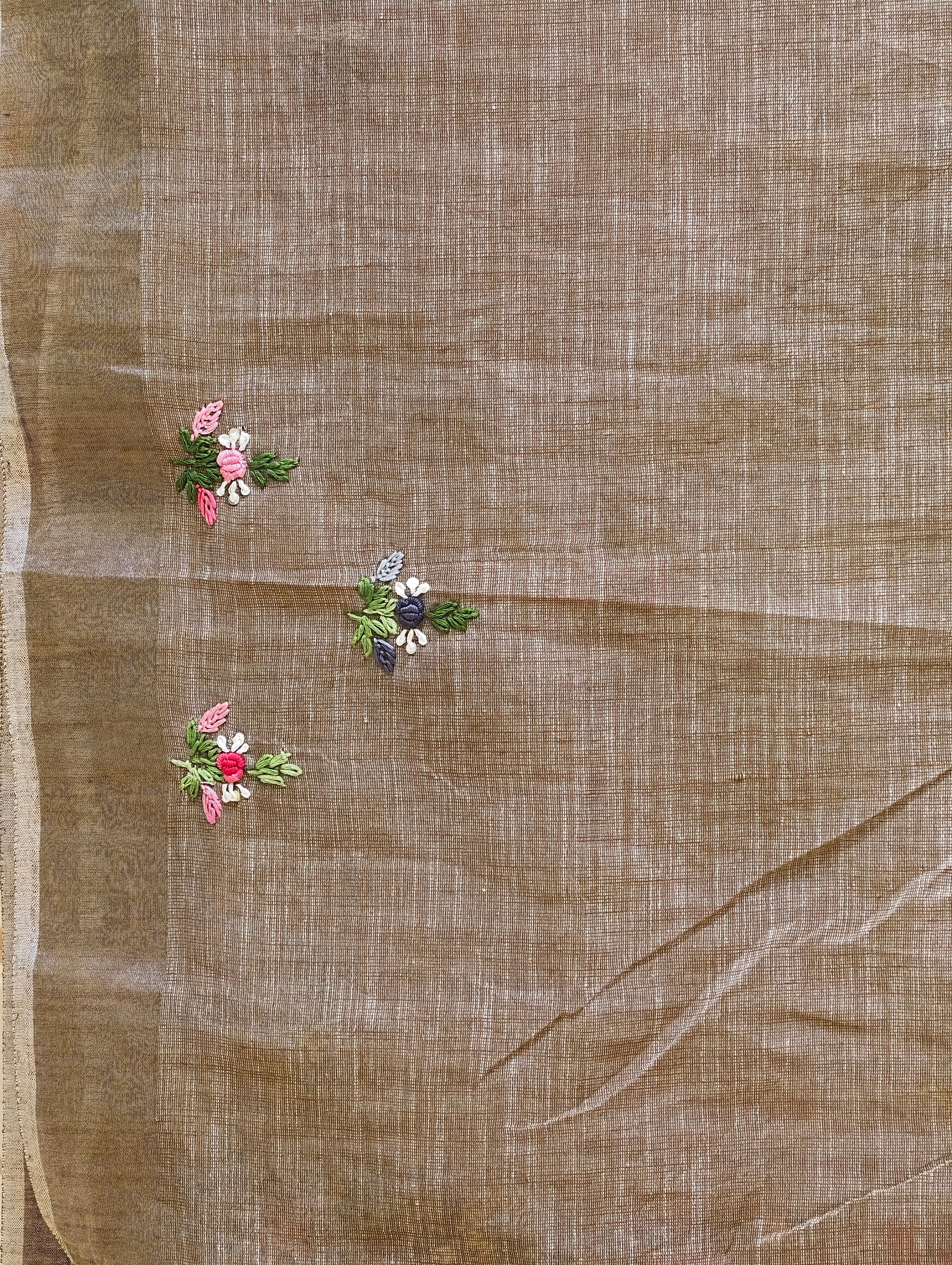Linen cotton saree with bullion knot embroidery BN13BN13