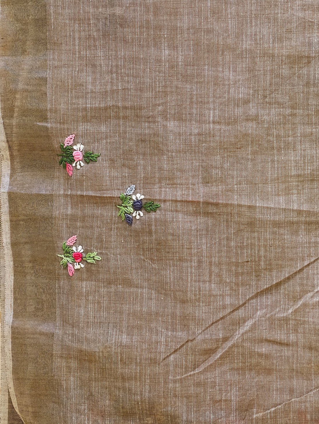 Linen cotton saree with bullion knot embroidery BN13BN13
