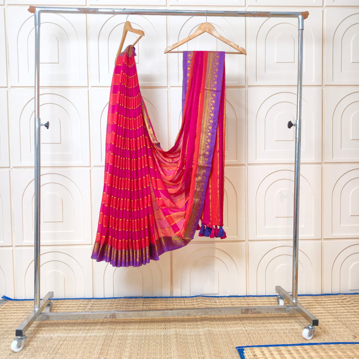 Mul cotton saree with multi stripes