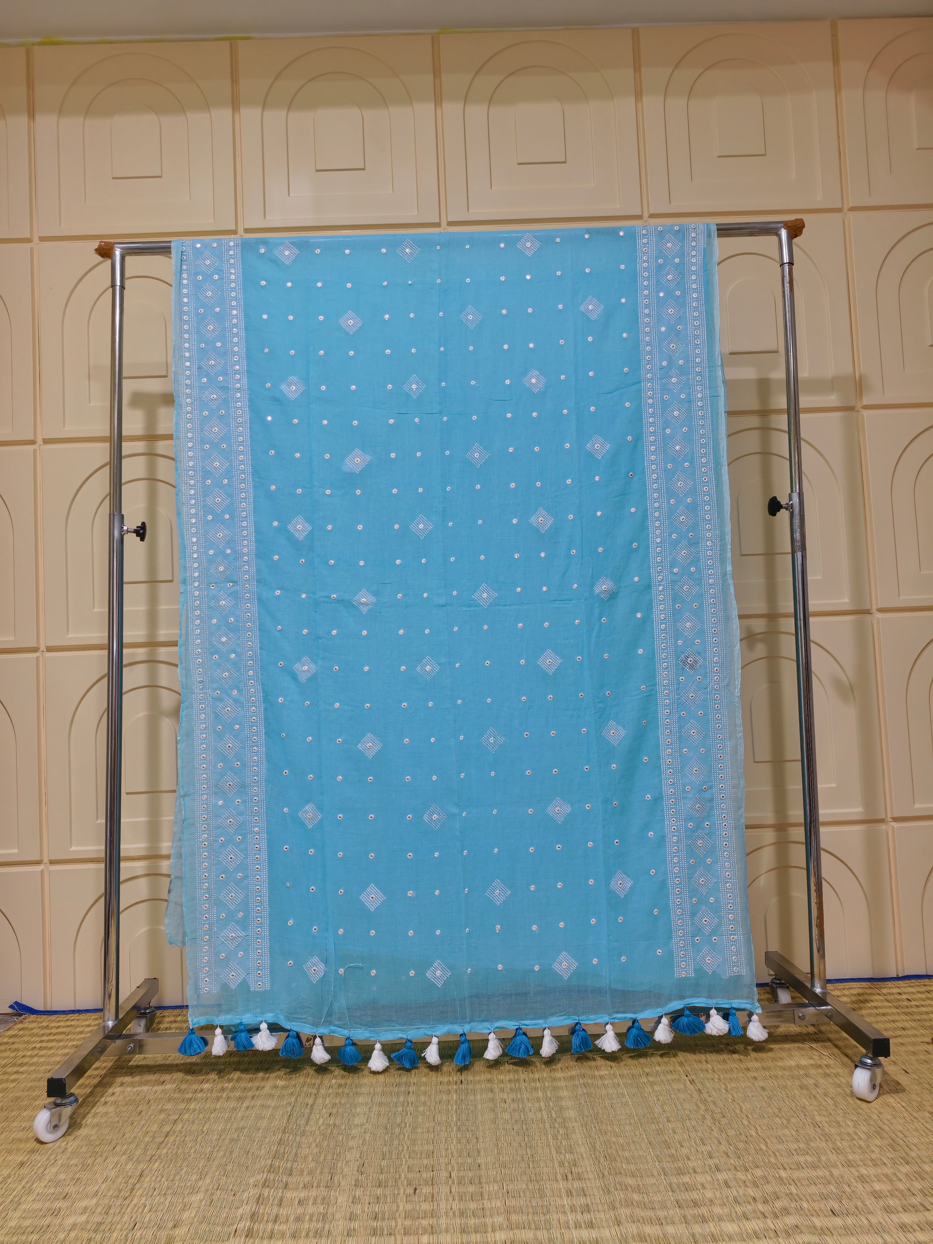 Premium Mul cotton saree with chikankari and foil work