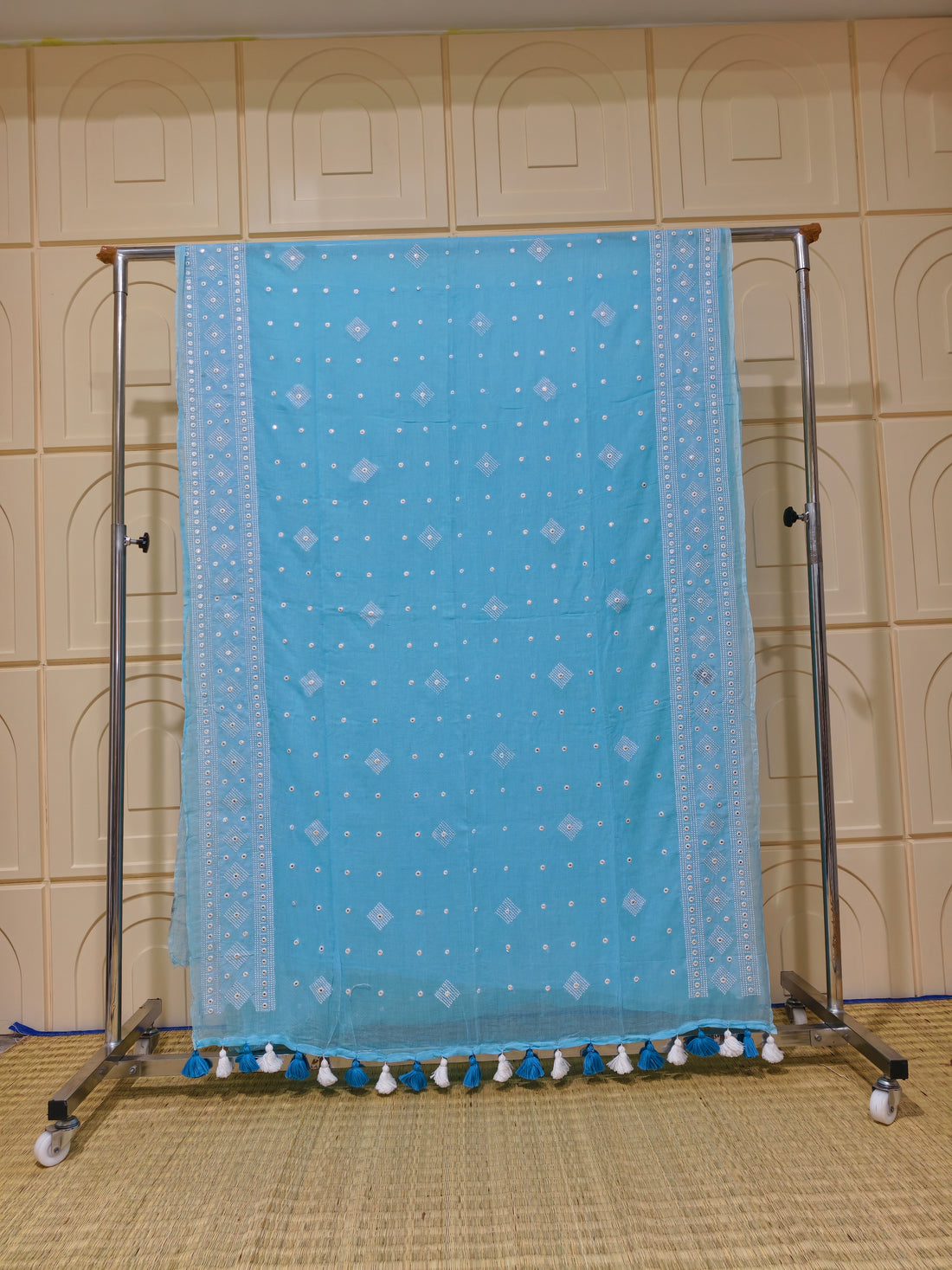 Premium Mul cotton saree with chikankari and foil work